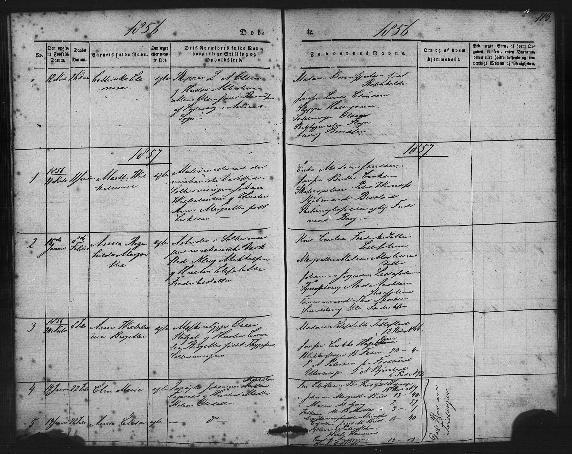 St. Jørgens hospital og Årstad sokneprestembete, AV/SAB-A-99934: Parish register (copy) no. A 2, 1843-1863, p. 113