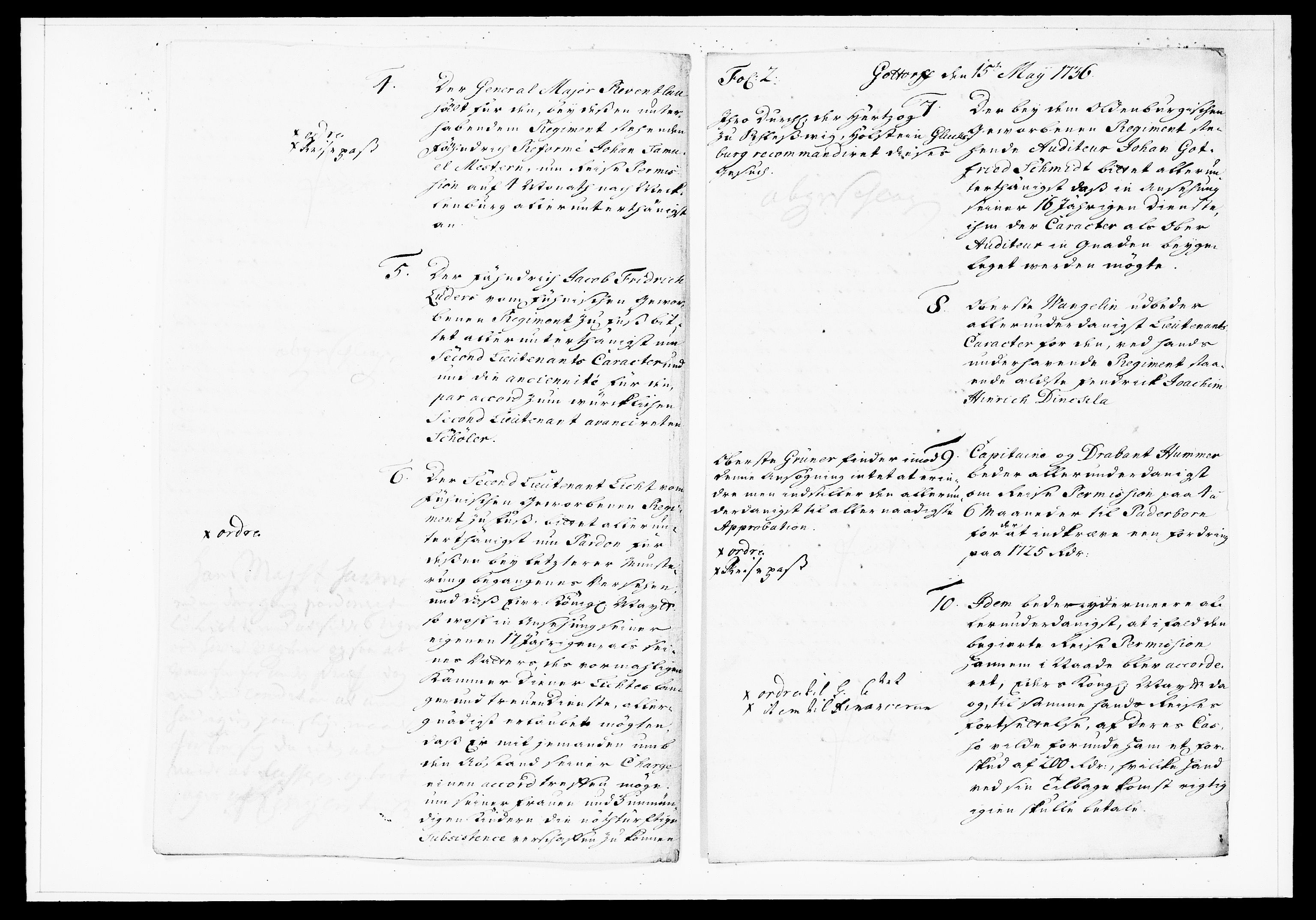 Krigskollegiet, Krigskancelliet, DRA/A-0006/-/1130-1137: Refererede sager, 1736, p. 180