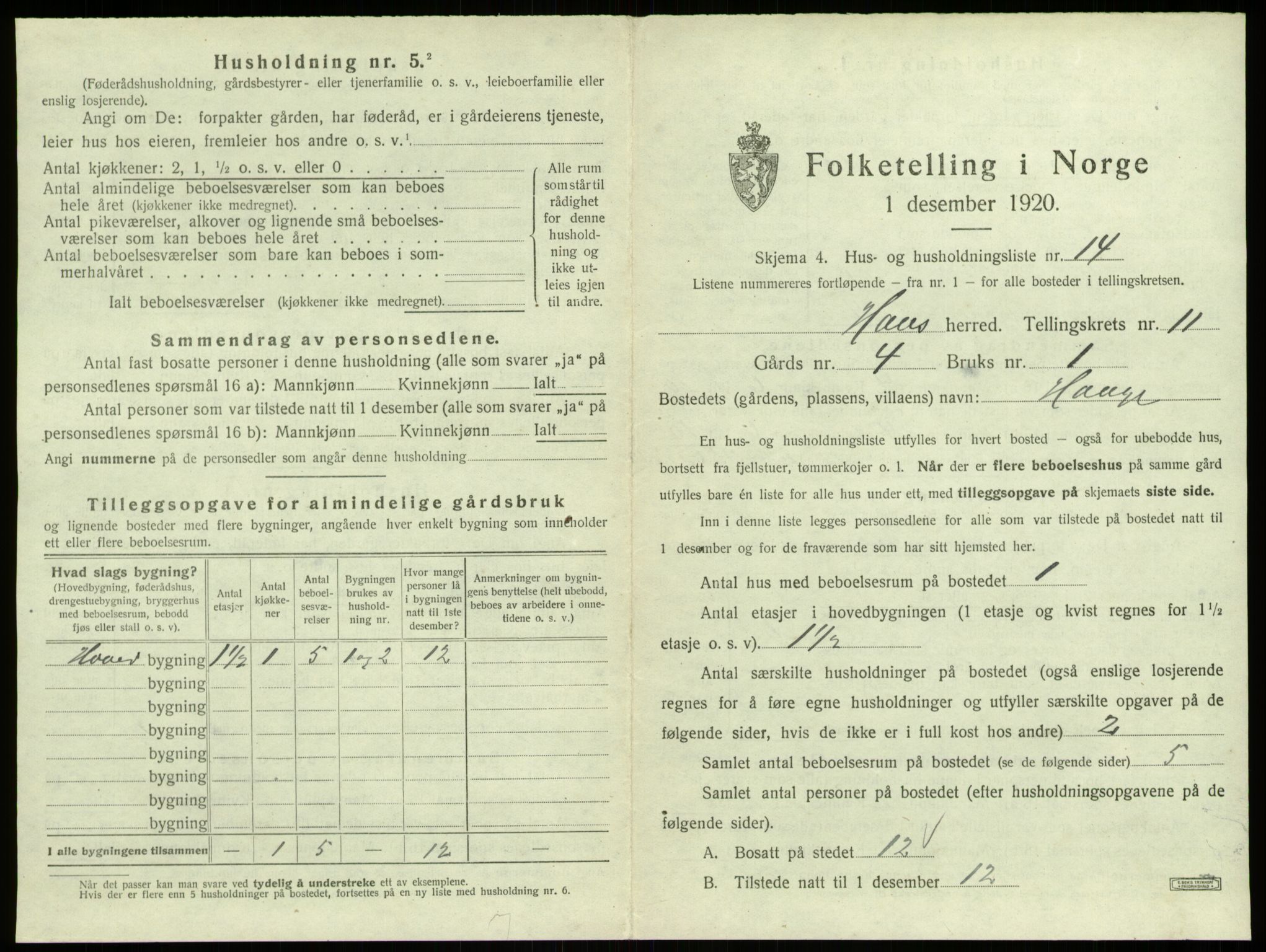 SAB, 1920 census for Haus, 1920, p. 839