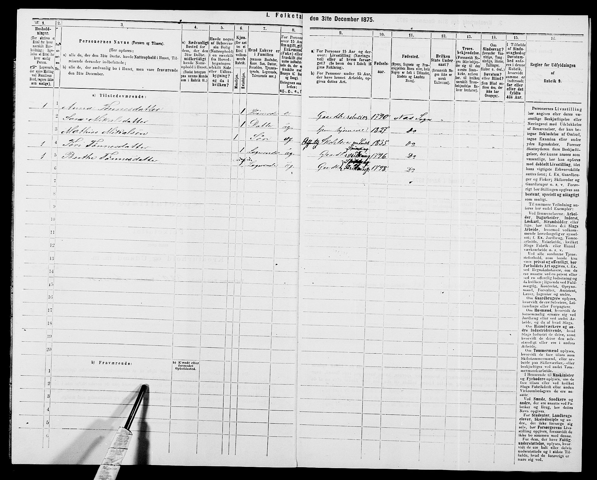 SAK, 1875 census for 1042L Flekkefjord/Nes og Hidra, 1875, p. 1308
