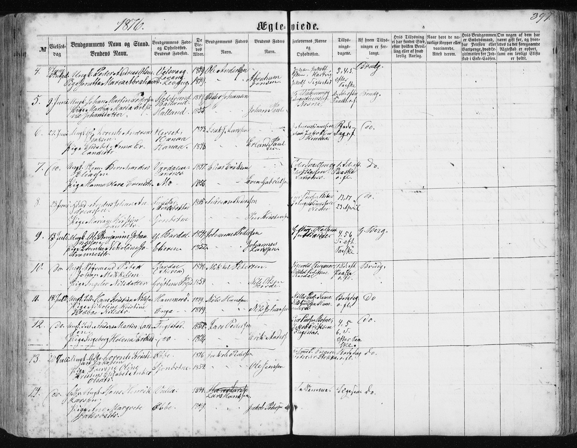 Ministerialprotokoller, klokkerbøker og fødselsregistre - Nordland, AV/SAT-A-1459/838/L0556: Parish register (copy) no. 838C03, 1861-1893, p. 397