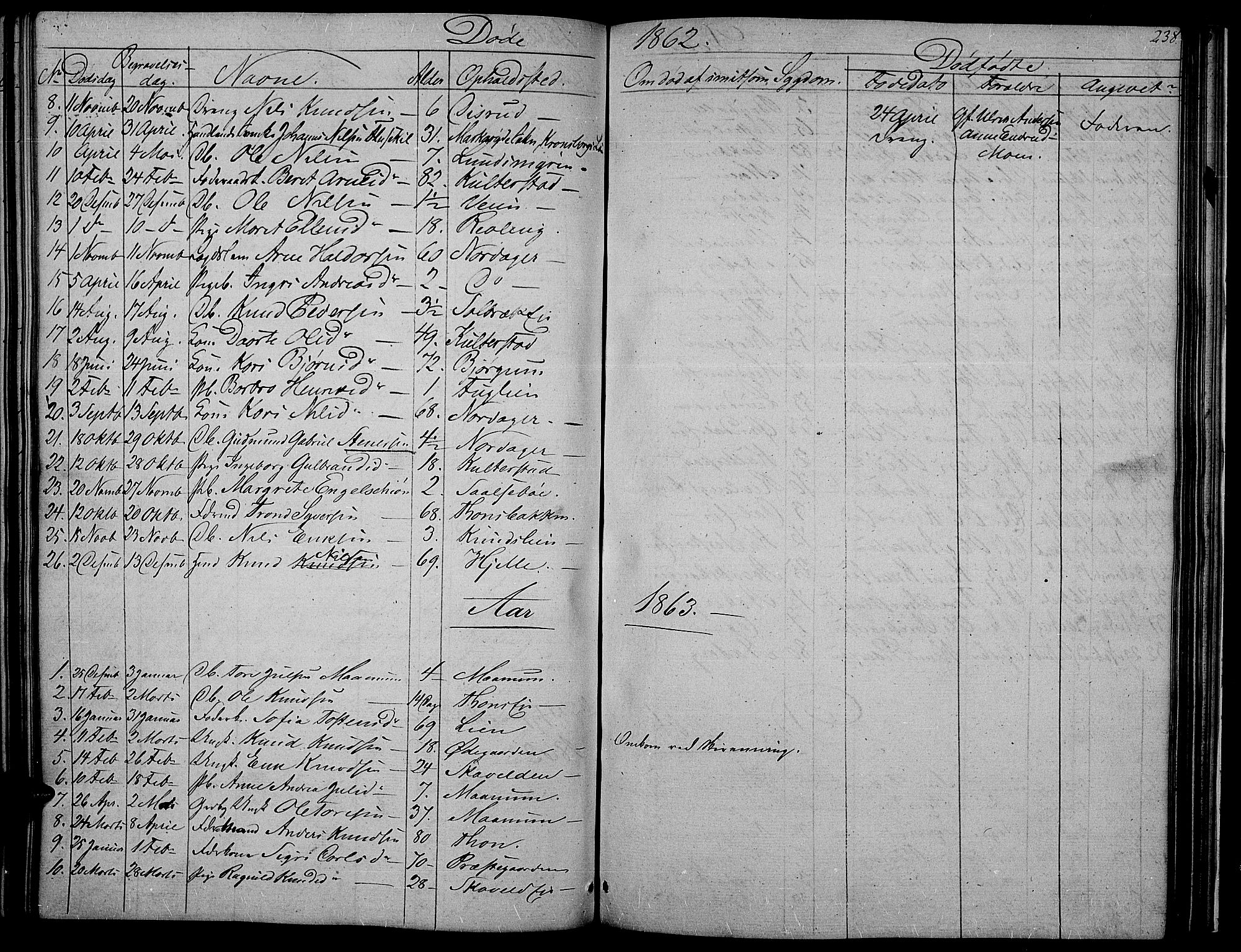 Nord-Aurdal prestekontor, SAH/PREST-132/H/Ha/Hab/L0002: Parish register (copy) no. 2, 1842-1877, p. 238