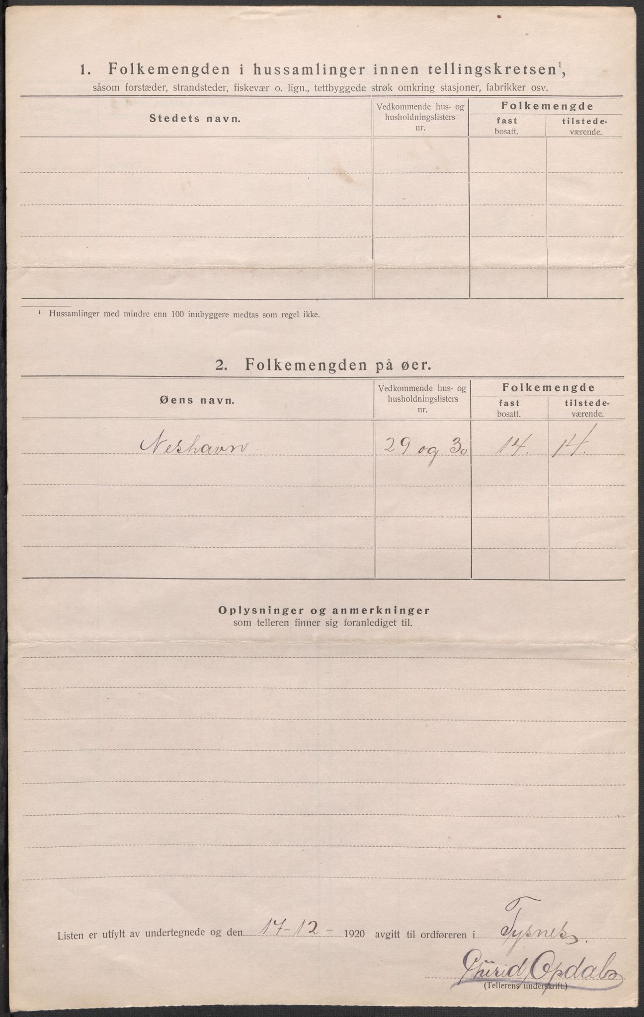 SAB, 1920 census for Tysnes, 1920, p. 13