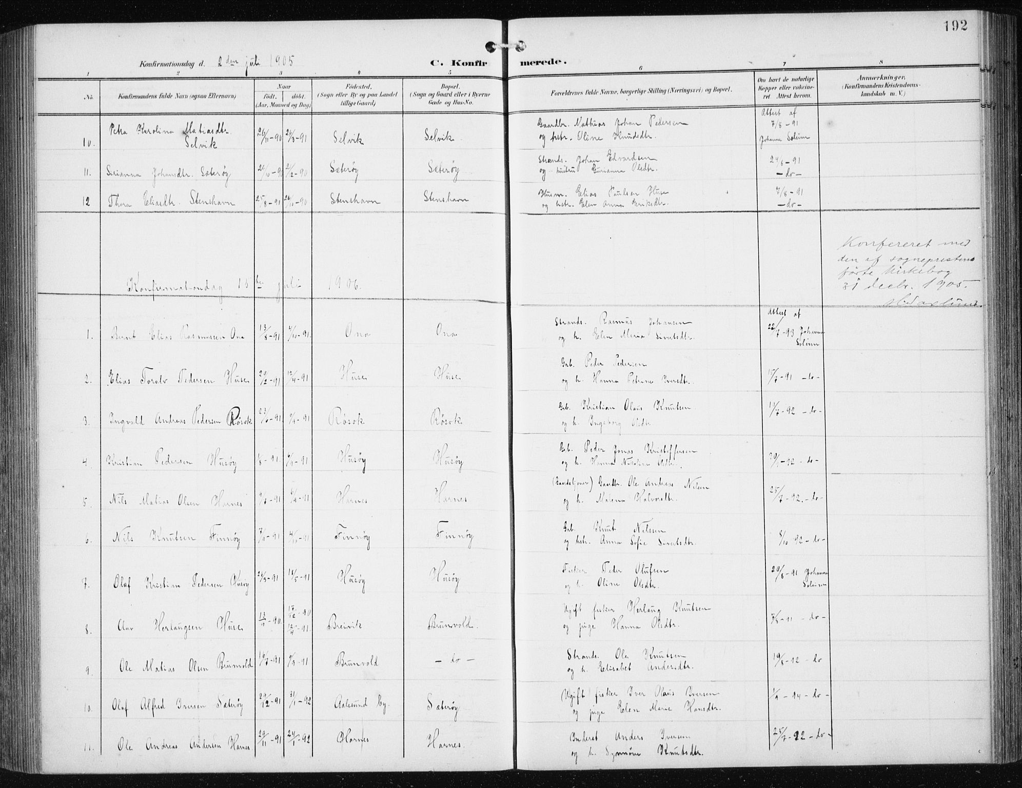 Ministerialprotokoller, klokkerbøker og fødselsregistre - Møre og Romsdal, SAT/A-1454/561/L0733: Parish register (copy) no. 561C03, 1900-1940, p. 192