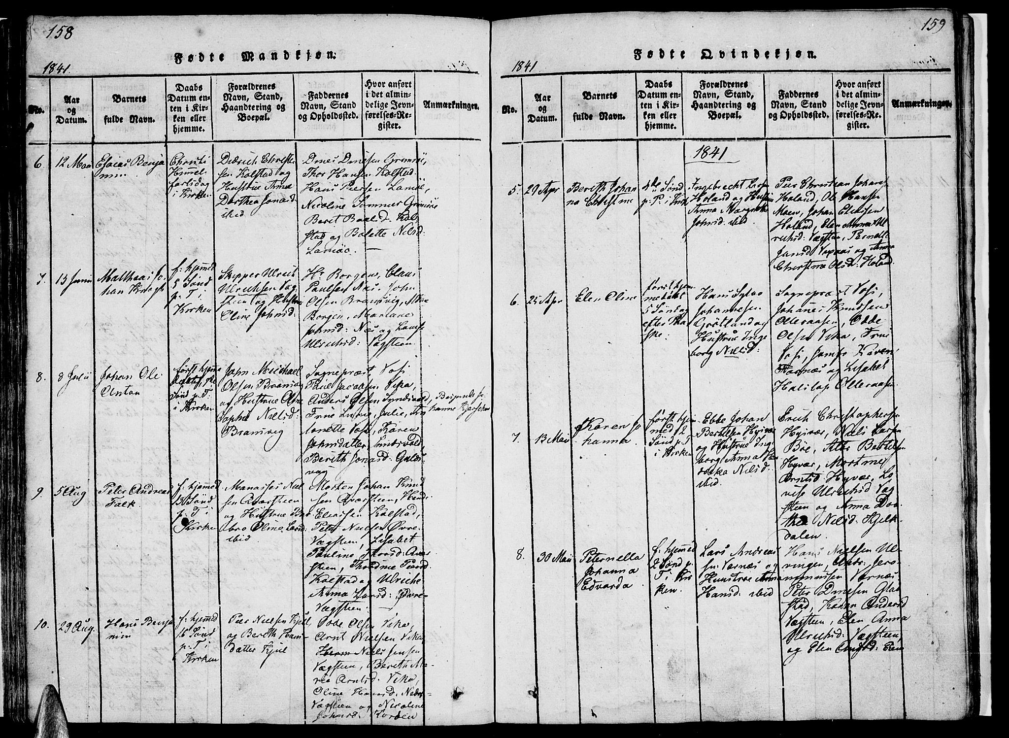 Ministerialprotokoller, klokkerbøker og fødselsregistre - Nordland, AV/SAT-A-1459/816/L0239: Parish register (official) no. 816A05, 1820-1845, p. 158-159