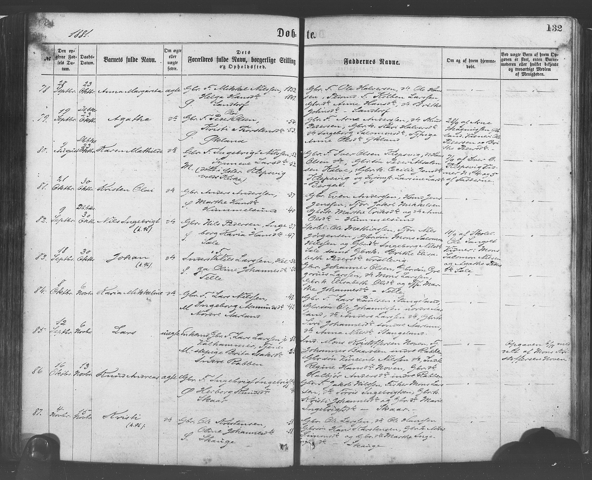 Sund sokneprestembete, AV/SAB-A-99930: Parish register (official) no. A 15, 1867-1881, p. 132