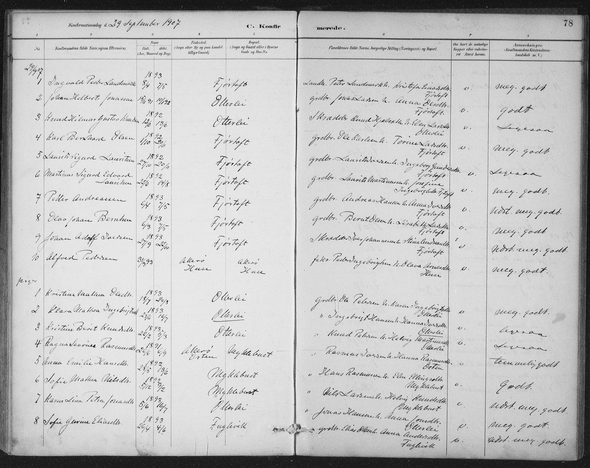 Ministerialprotokoller, klokkerbøker og fødselsregistre - Møre og Romsdal, AV/SAT-A-1454/538/L0522: Parish register (official) no. 538A01, 1884-1913, p. 78