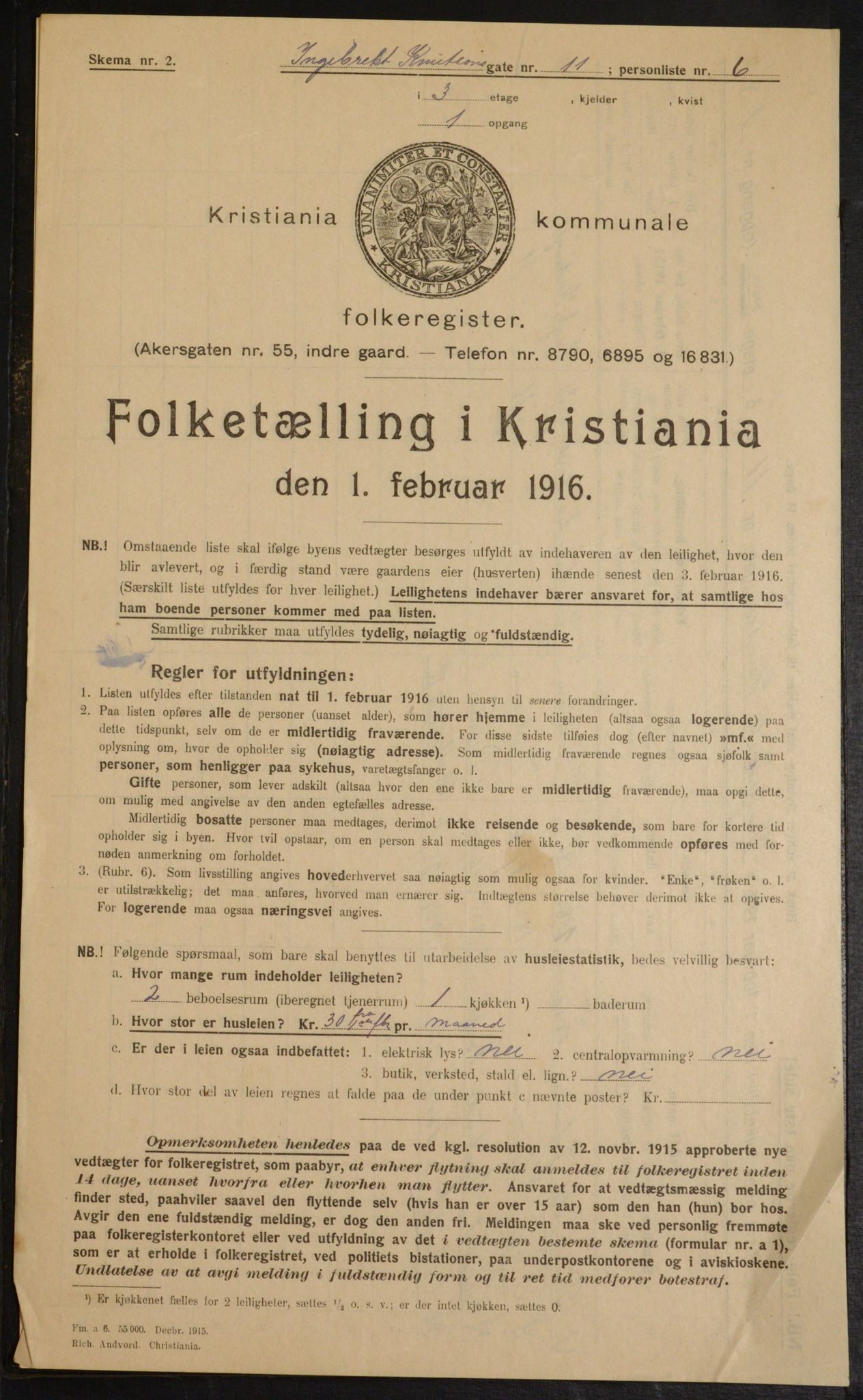 OBA, Municipal Census 1916 for Kristiania, 1916, p. 44843