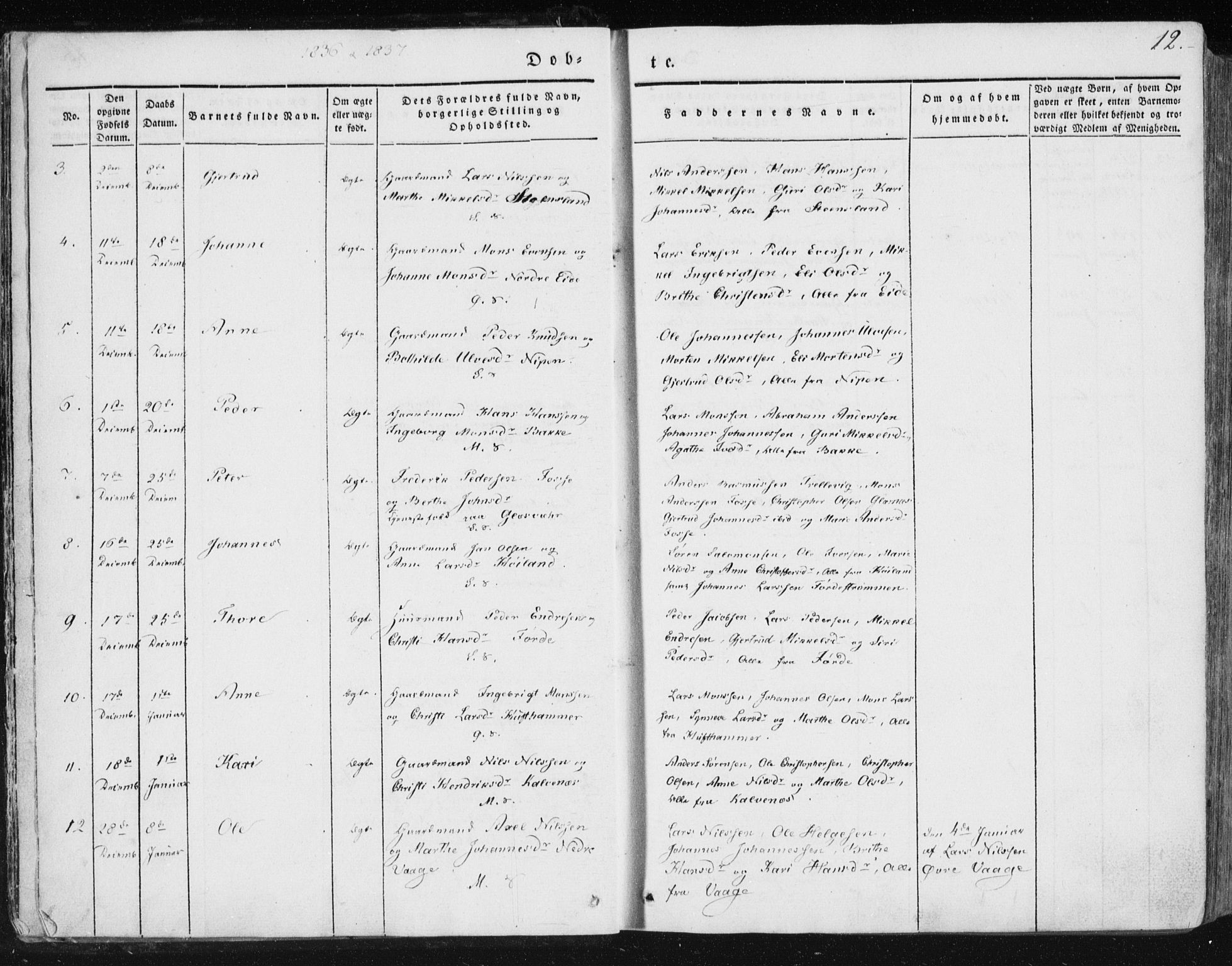 Sund sokneprestembete, AV/SAB-A-99930: Parish register (official) no. A 13, 1835-1849, p. 12