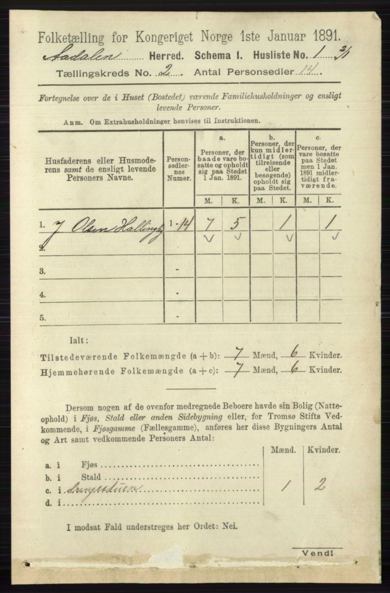 RA, 1891 census for 0614 Ådal, 1891, p. 588