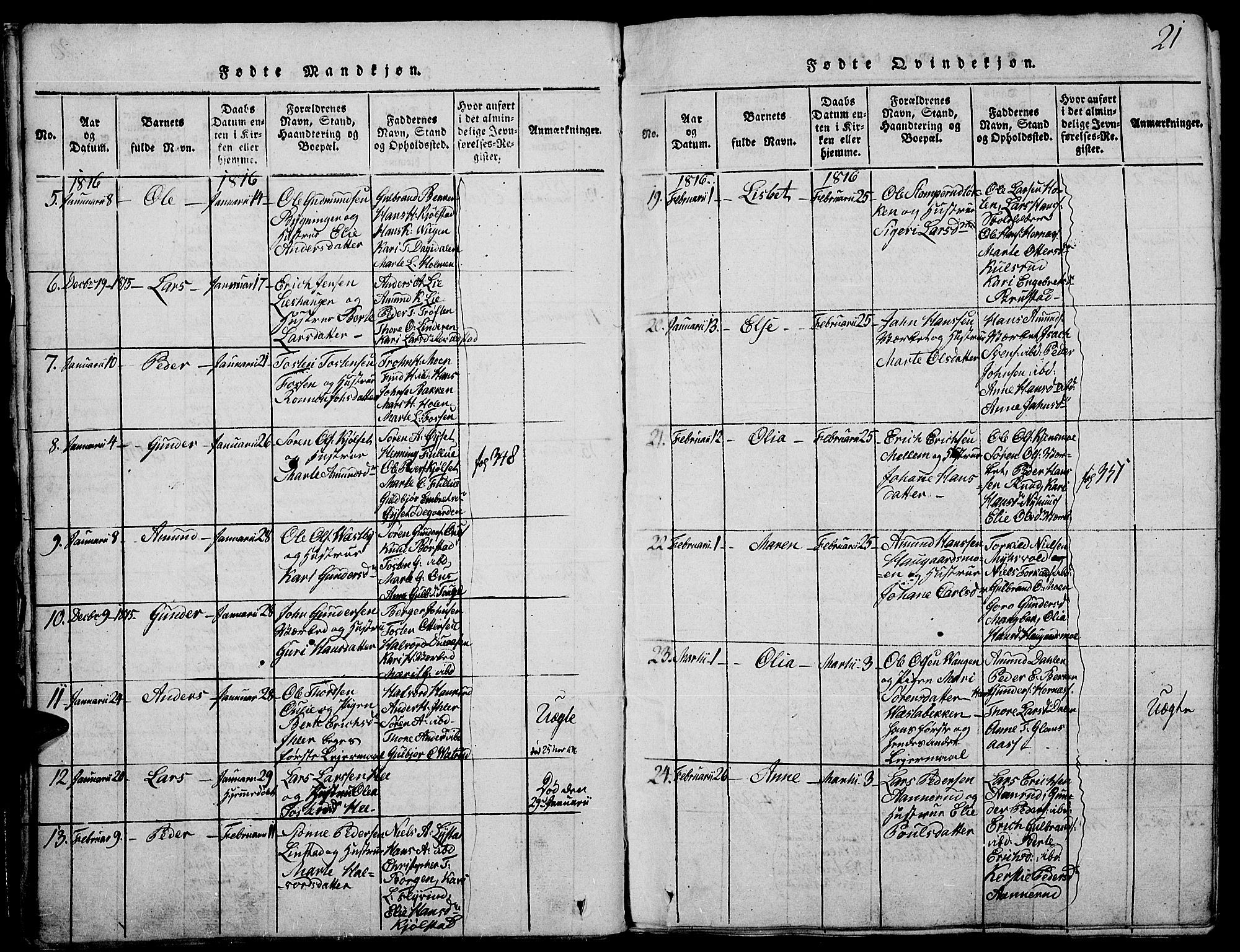 Strøm-Odalen prestekontor, AV/SAH-PREST-028/H/Ha/Haa/L0006: Parish register (official) no. 6, 1814-1850, p. 21