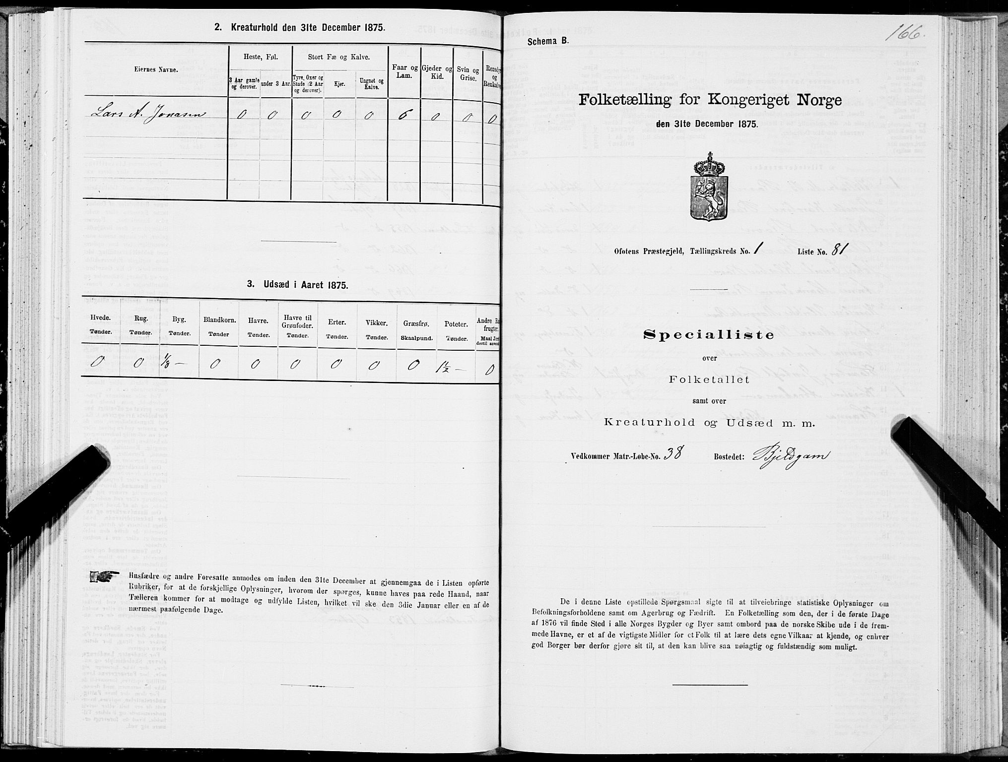 SAT, 1875 census for 1853P Ofoten, 1875, p. 1166