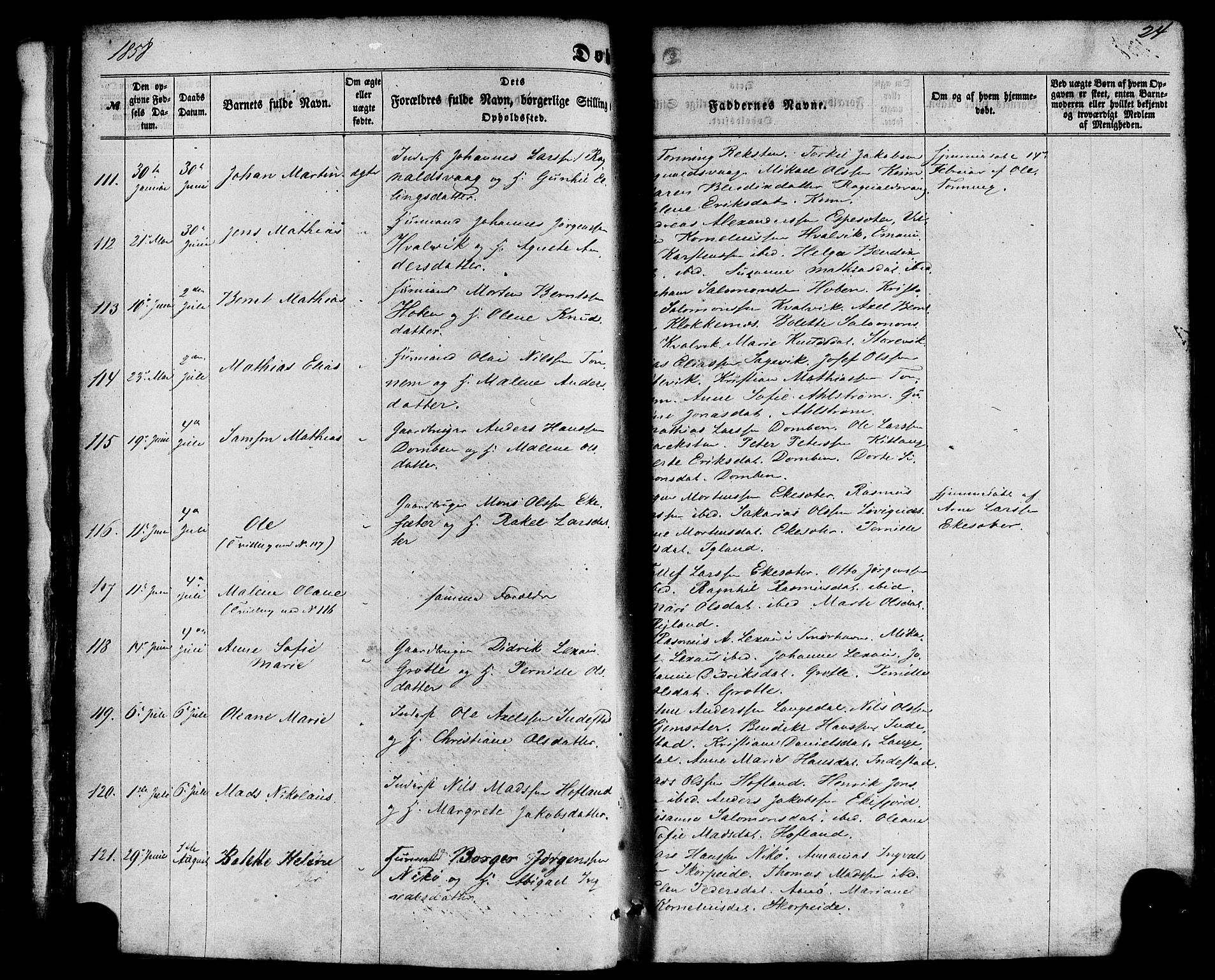 Kinn sokneprestembete, SAB/A-80801/H/Haa/Haaa/L0006: Parish register (official) no. A 6, 1857-1885, p. 24