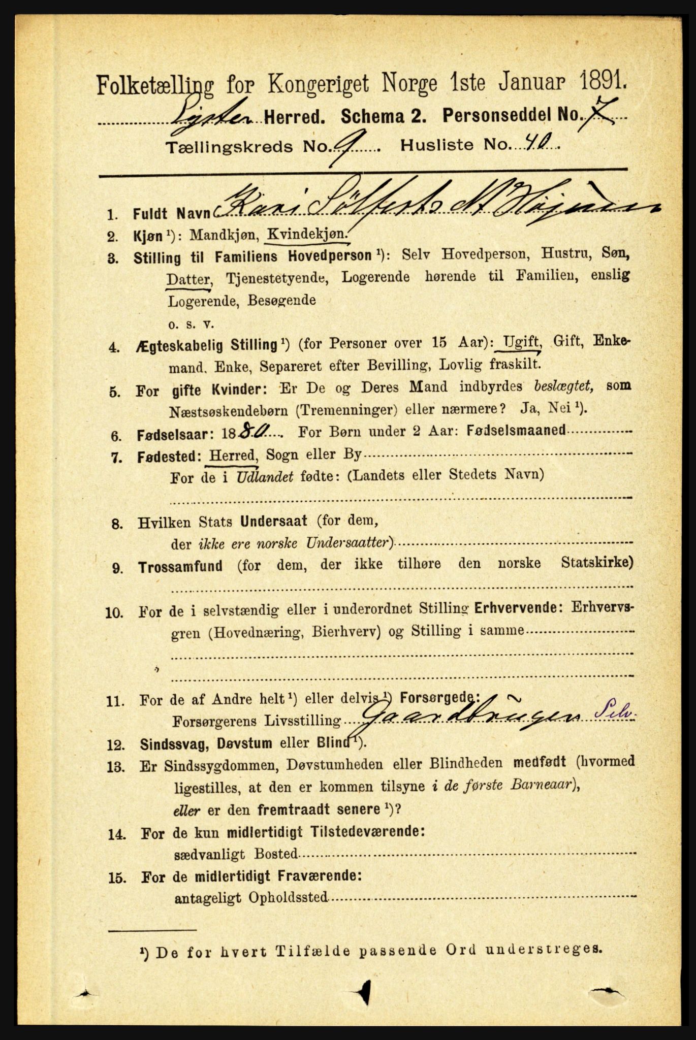 RA, 1891 census for 1426 Luster, 1891, p. 3002