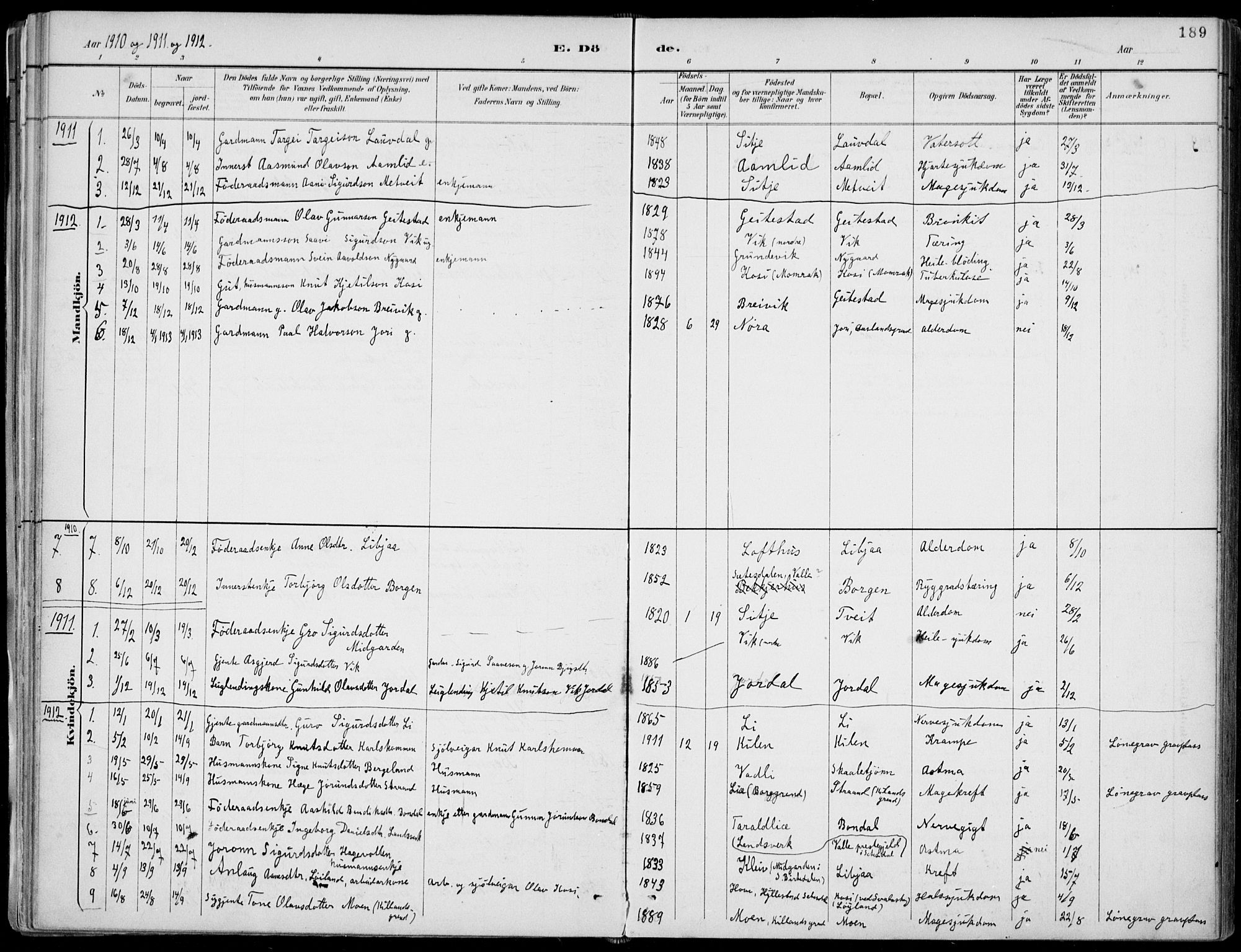 Fyresdal kirkebøker, SAKO/A-263/F/Fa/L0007: Parish register (official) no. I 7, 1887-1914, p. 189