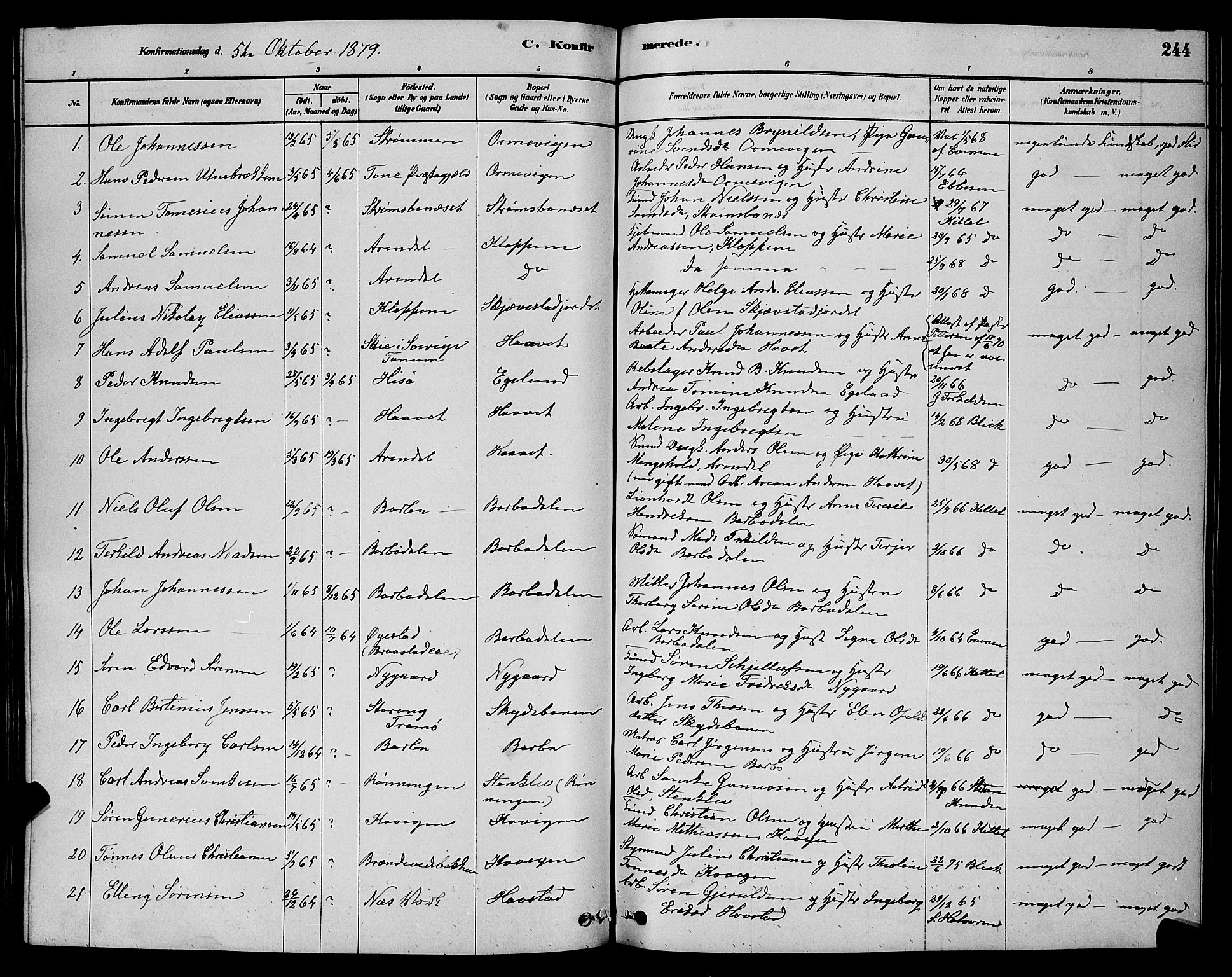 Barbu sokneprestkontor, AV/SAK-1111-0003/F/Fb/L0001: Parish register (copy) no. B 1, 1878-1890, p. 244