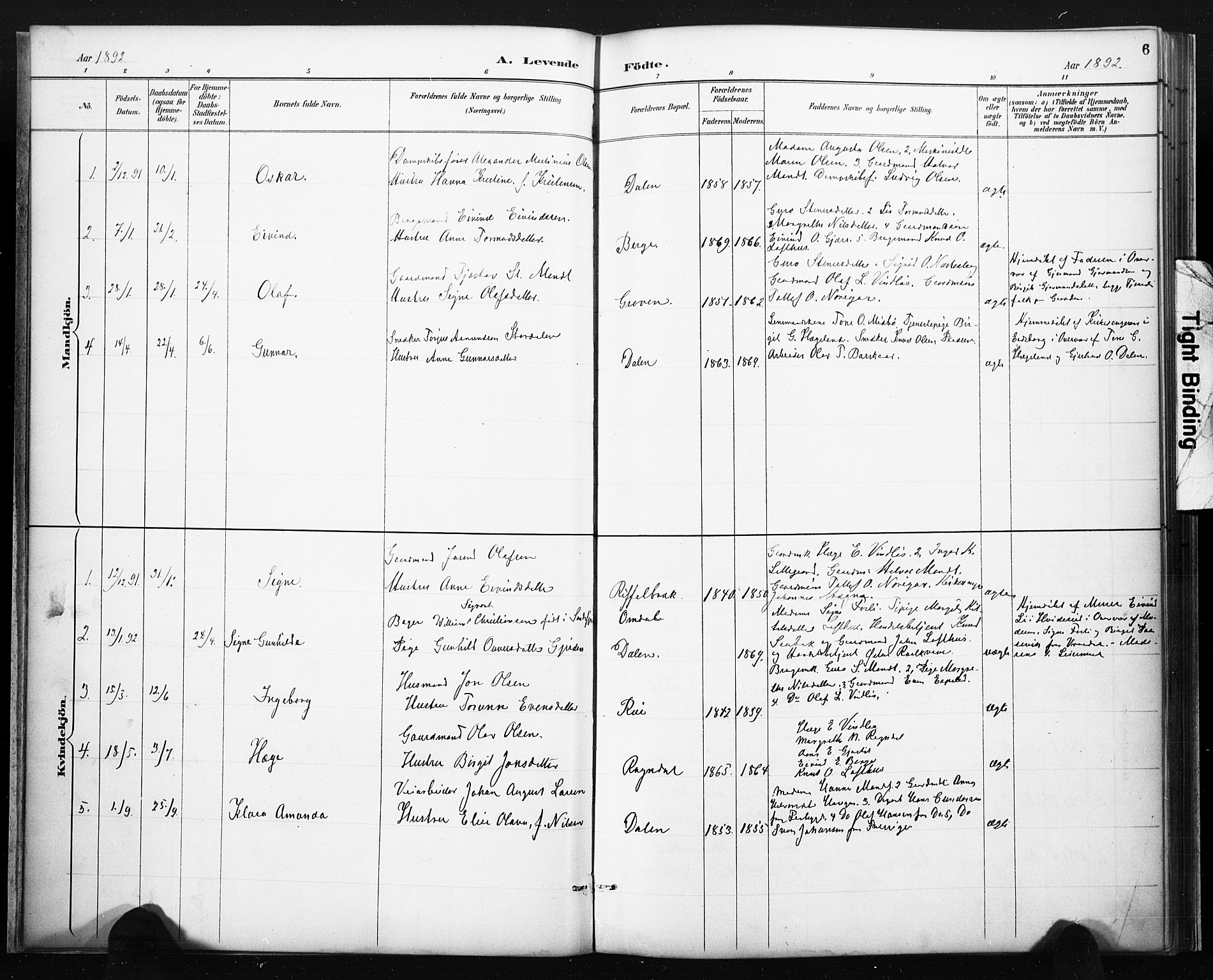 Lårdal kirkebøker, SAKO/A-284/F/Fb/L0002: Parish register (official) no. II 2, 1887-1918, p. 6