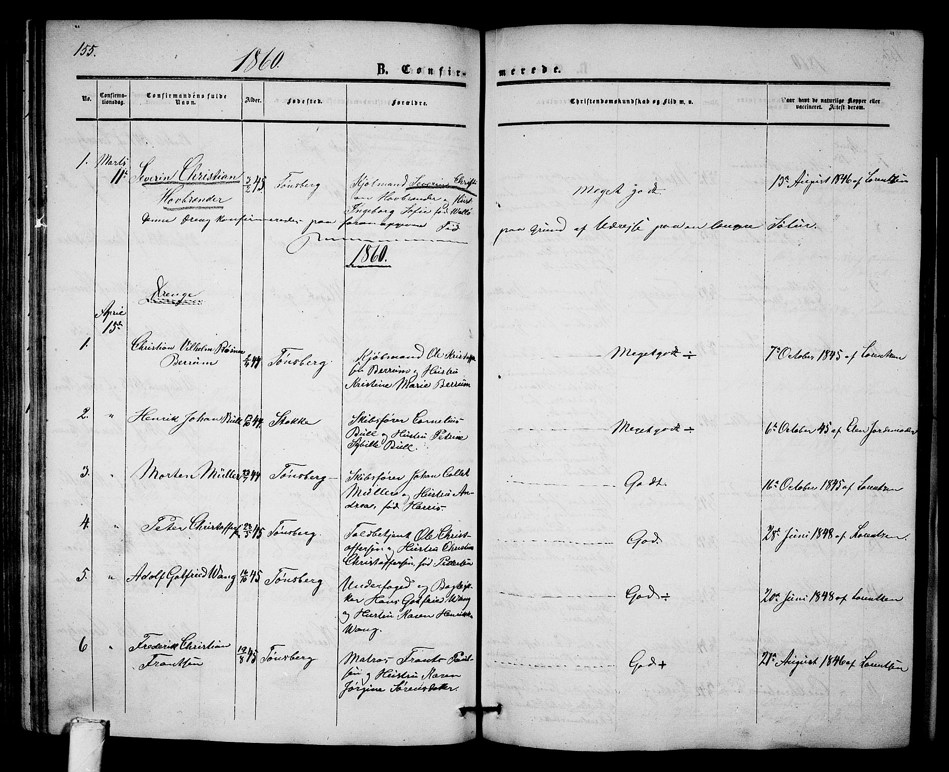 Tønsberg kirkebøker, AV/SAKO-A-330/G/Ga/L0003: Parish register (copy) no. 3, 1855-1864, p. 155