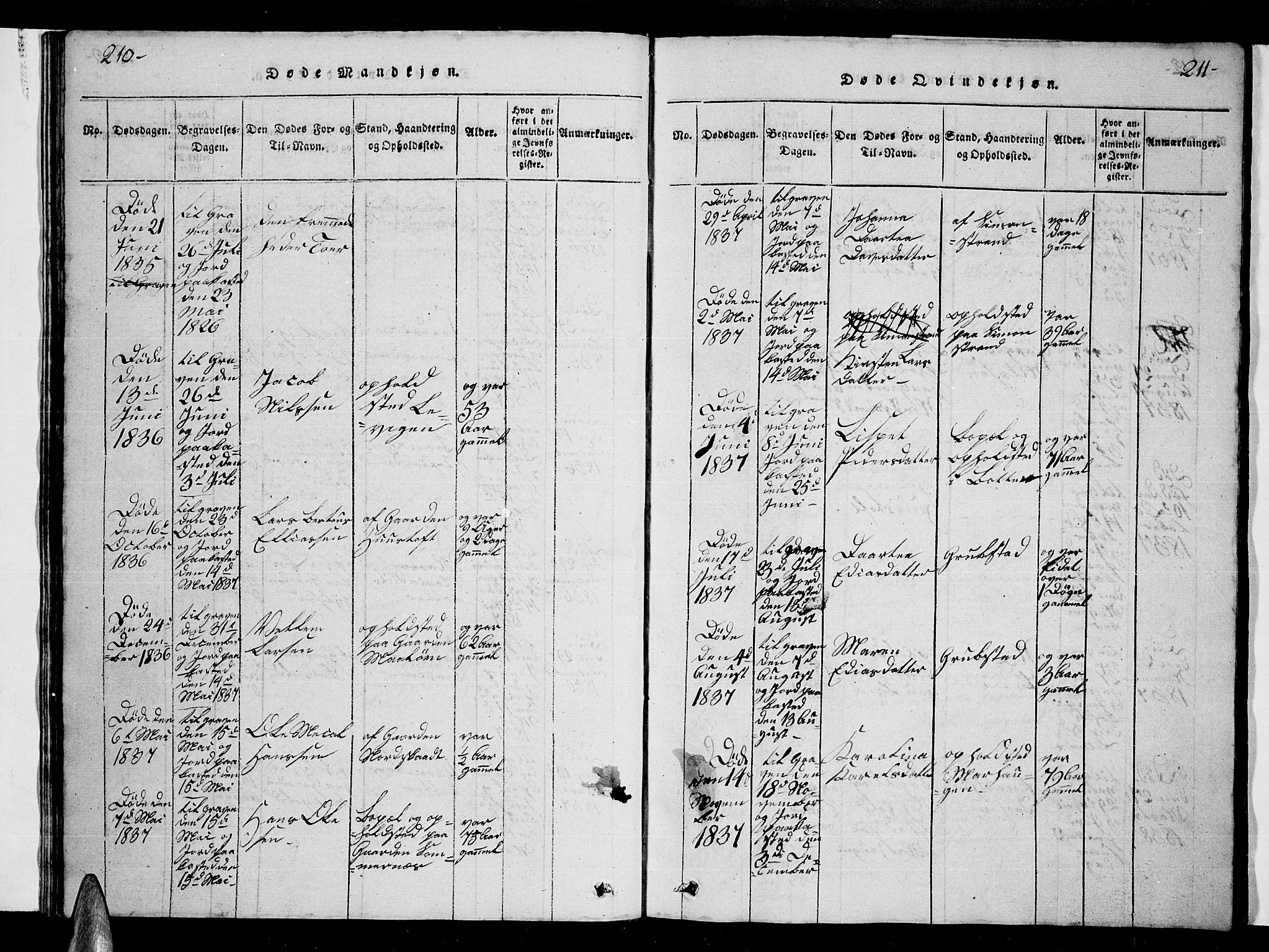 Ministerialprotokoller, klokkerbøker og fødselsregistre - Nordland, AV/SAT-A-1459/857/L0826: Parish register (copy) no. 857C01, 1821-1852, p. 210-211