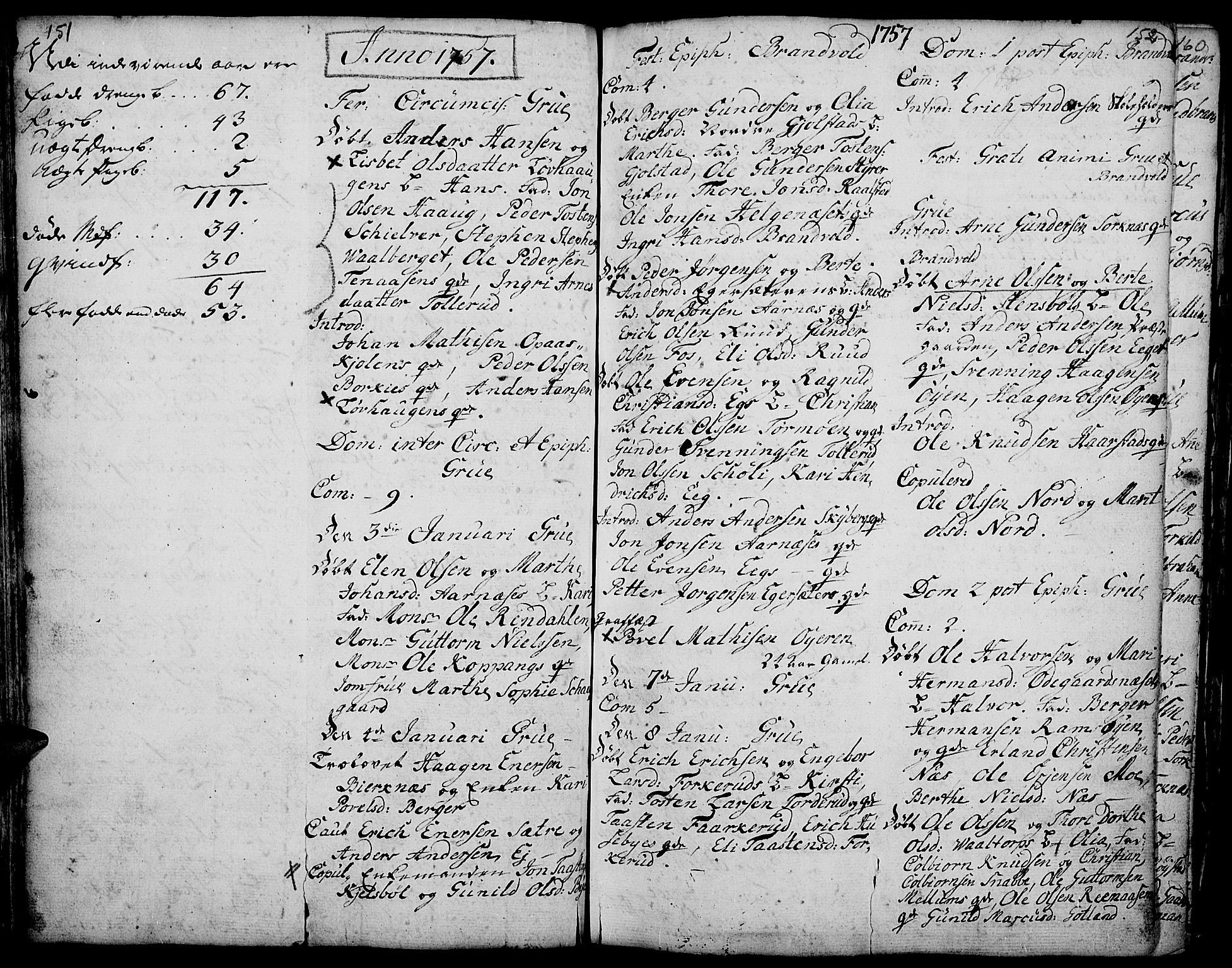 Grue prestekontor, SAH/PREST-036/H/Ha/Haa/L0002: Parish register (official) no. 2, 1749-1774, p. 151-152