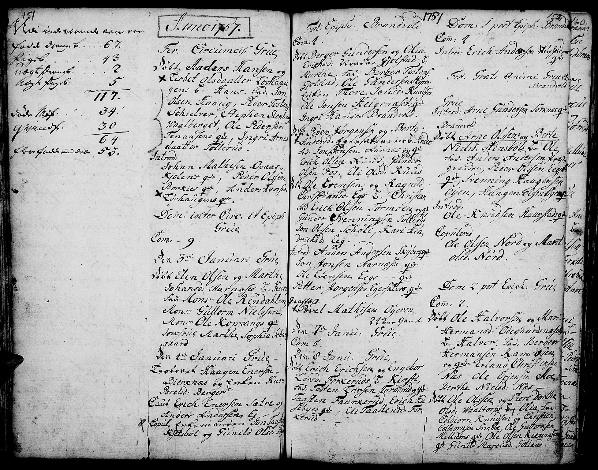 Grue prestekontor, AV/SAH-PREST-036/H/Ha/Haa/L0002: Parish register (official) no. 2, 1749-1774, p. 151-152