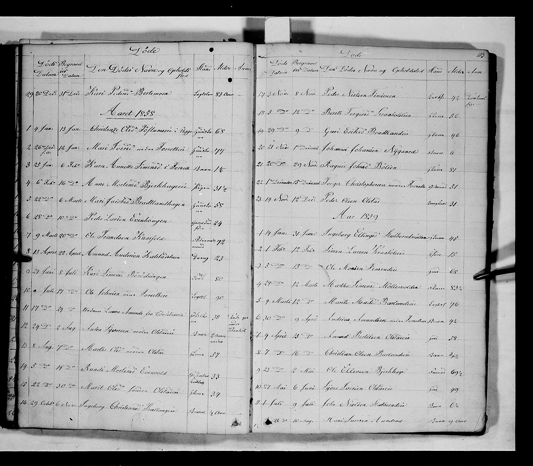 Gausdal prestekontor, SAH/PREST-090/H/Ha/Hab/L0005: Parish register (copy) no. 5, 1846-1867, p. 103