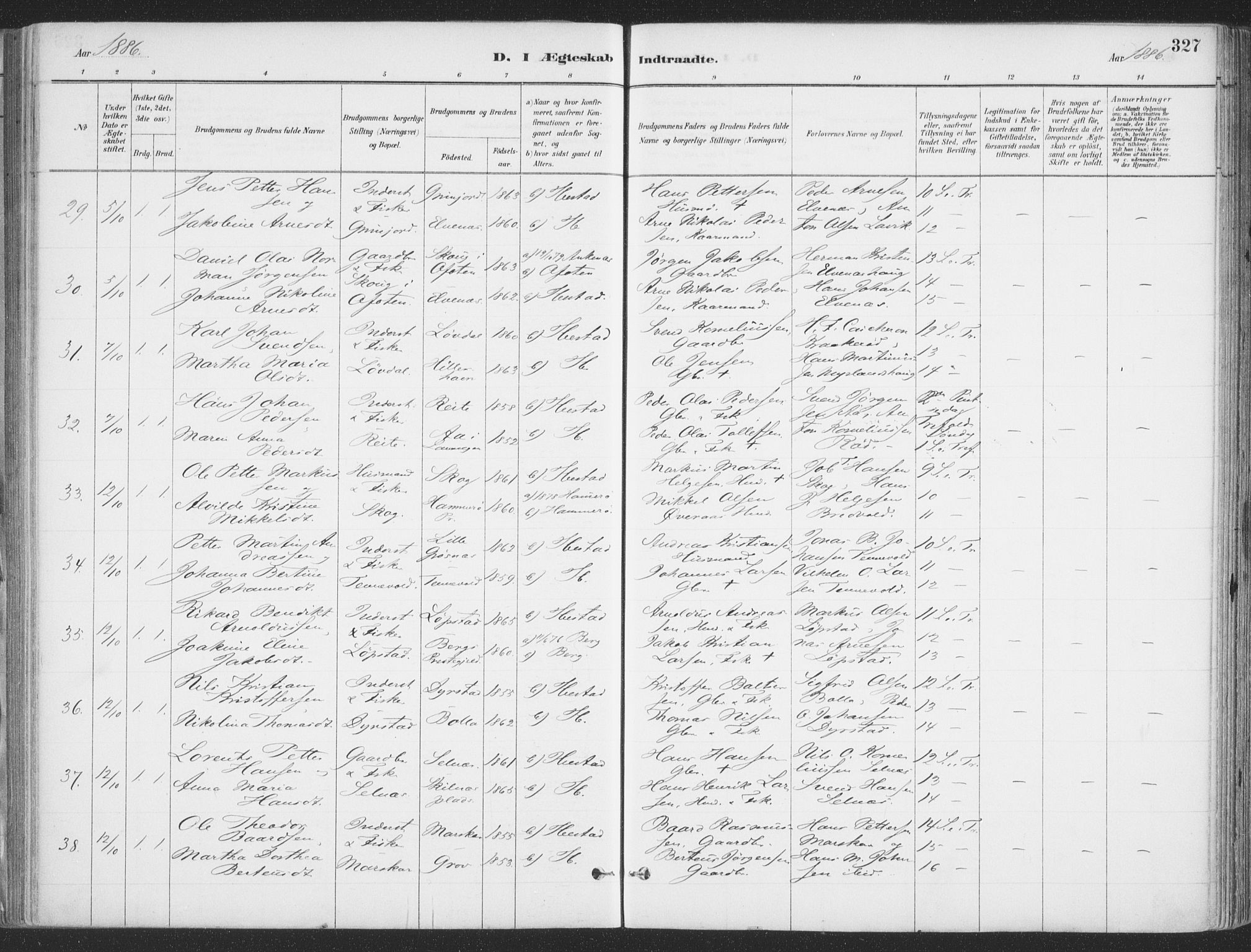 Ibestad sokneprestembete, SATØ/S-0077/H/Ha/Haa/L0011kirke: Parish register (official) no. 11, 1880-1889, p. 327