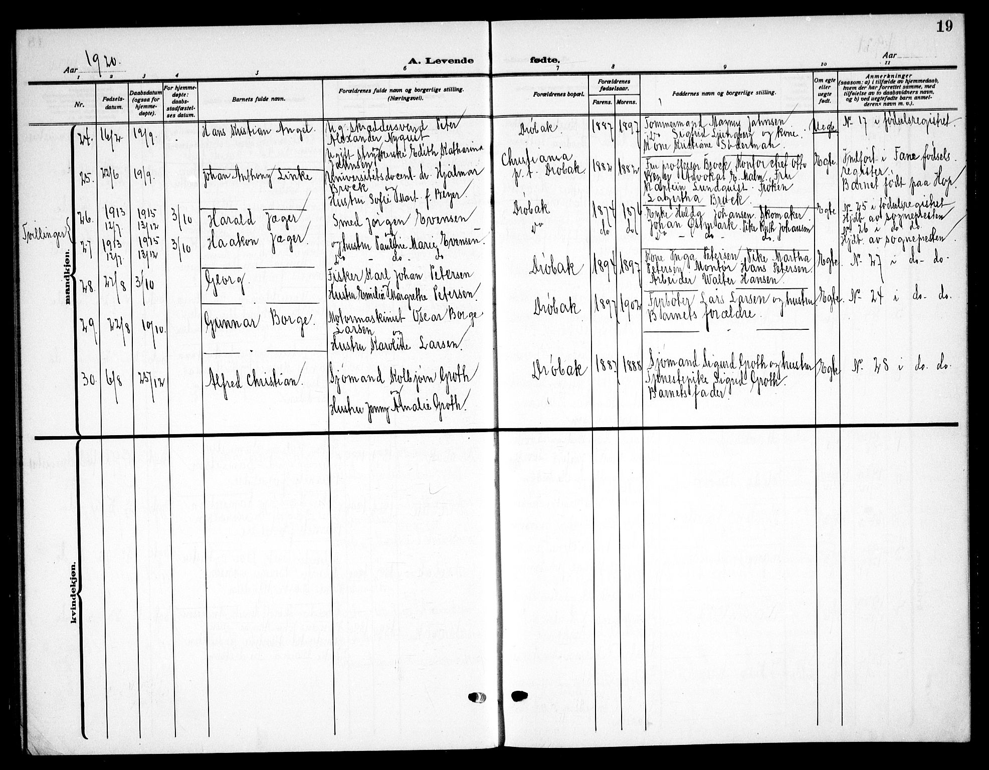 Drøbak prestekontor Kirkebøker, AV/SAO-A-10142a/G/Ga/L0002: Parish register (copy) no. I 2, 1917-1932, p. 19