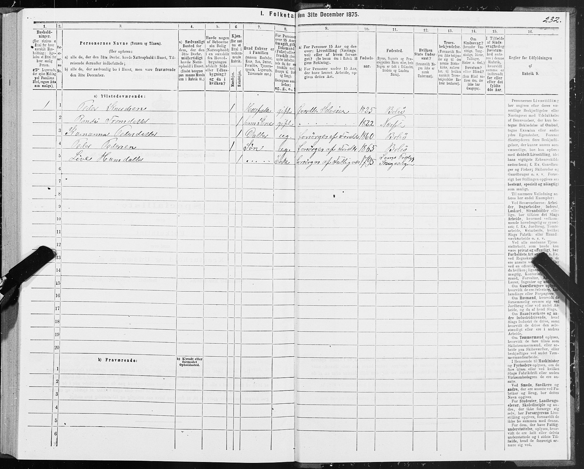 SAT, 1875 census for 1544P Bolsøy, 1875, p. 1232