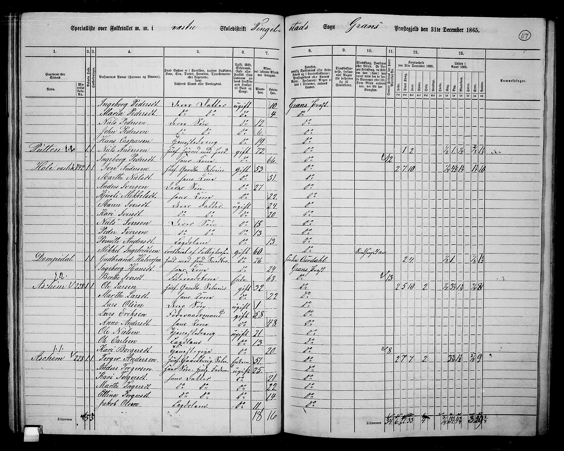 RA, 1865 census for Gran, 1865, p. 299
