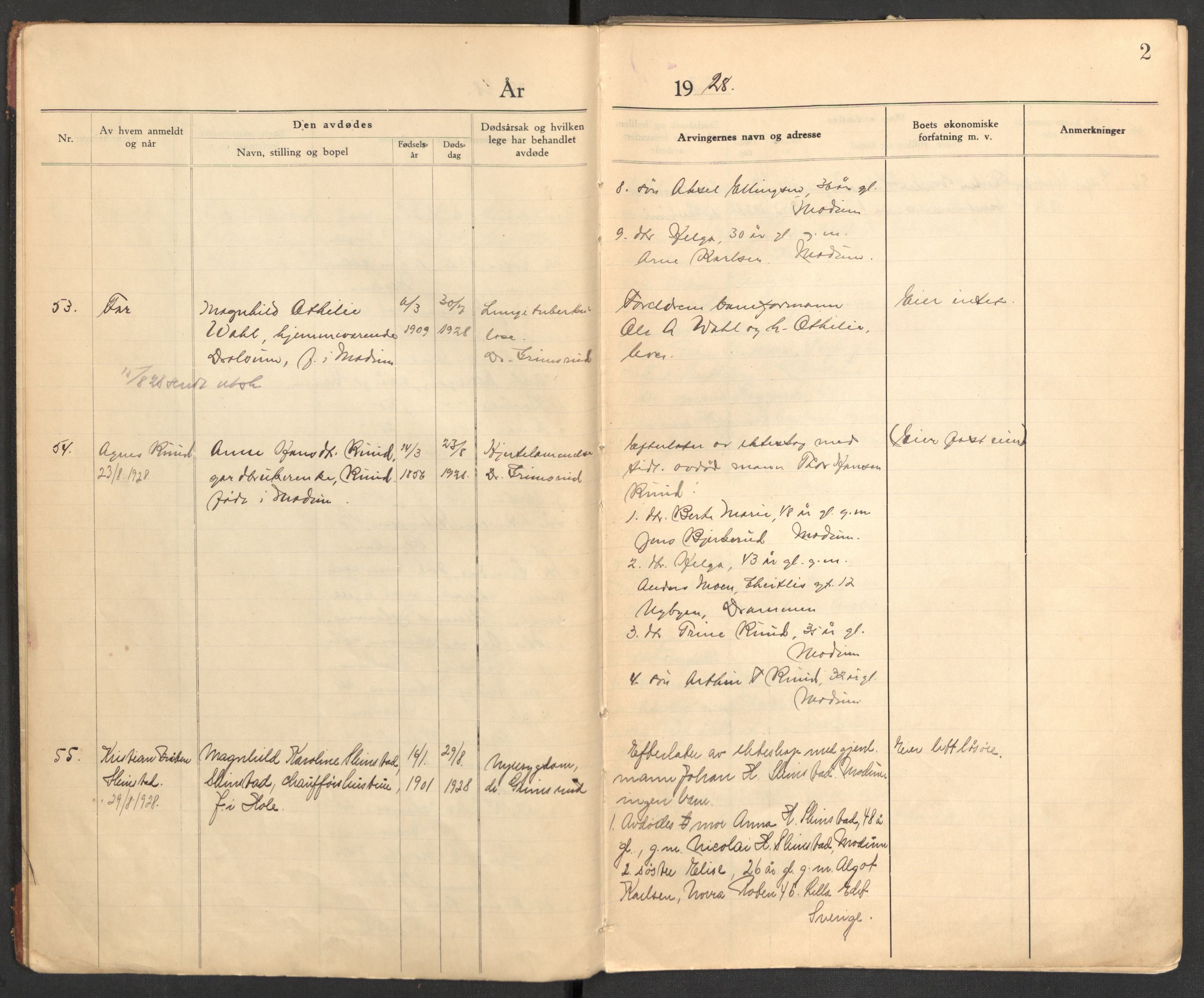Modum lensmannskontor, AV/SAKO-A-524/H/Ha/Hab/L0006: Dødsfallsprotokoll - Nordre Modum, 1928-1932, p. 2