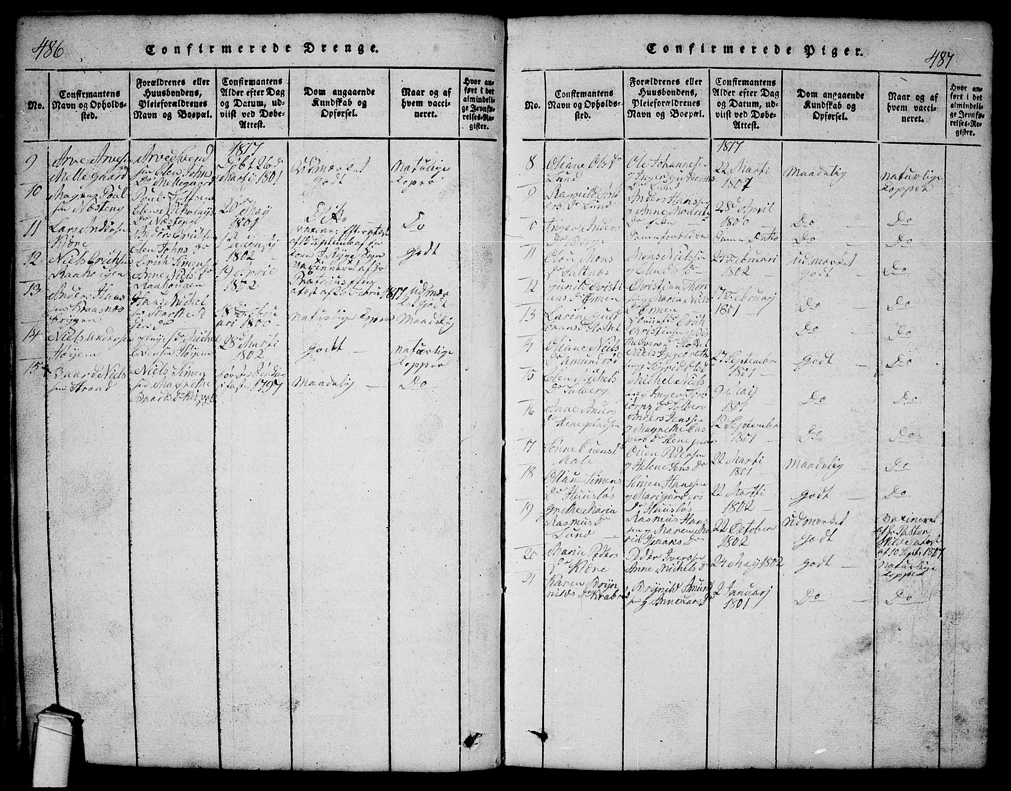 Onsøy prestekontor Kirkebøker, AV/SAO-A-10914/G/Ga/L0001: Parish register (copy) no. I 1, 1814-1840, p. 486-487