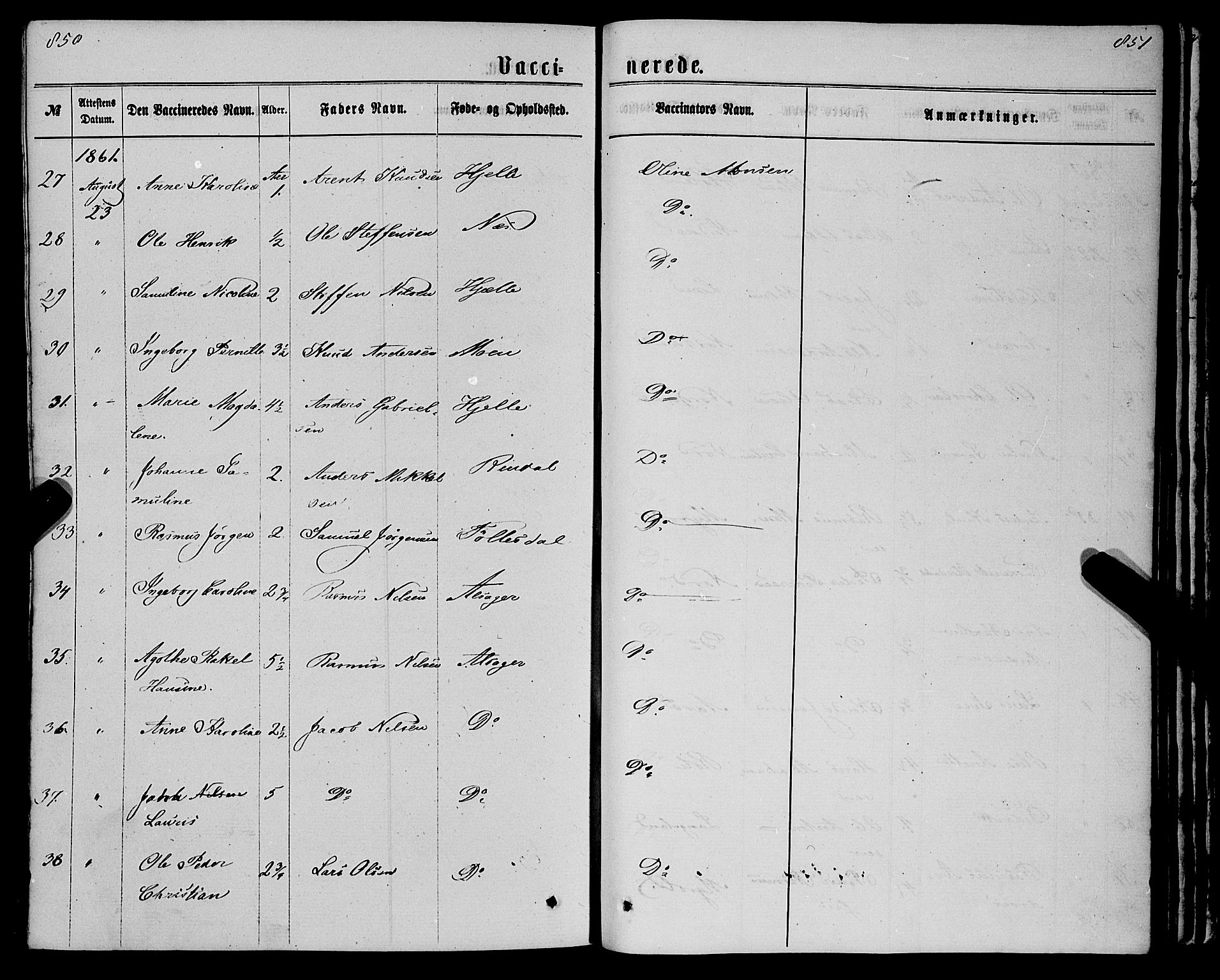 Eid sokneprestembete, AV/SAB-A-82301/H/Haa/Haaa/L0009: Parish register (official) no. A 9, 1861-1868, p. 850-851