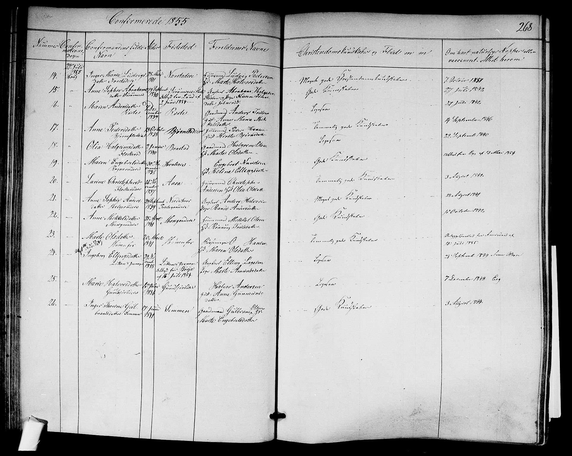 Norderhov kirkebøker, AV/SAKO-A-237/F/Fa/L0011: Parish register (official) no. 11, 1847-1856, p. 268