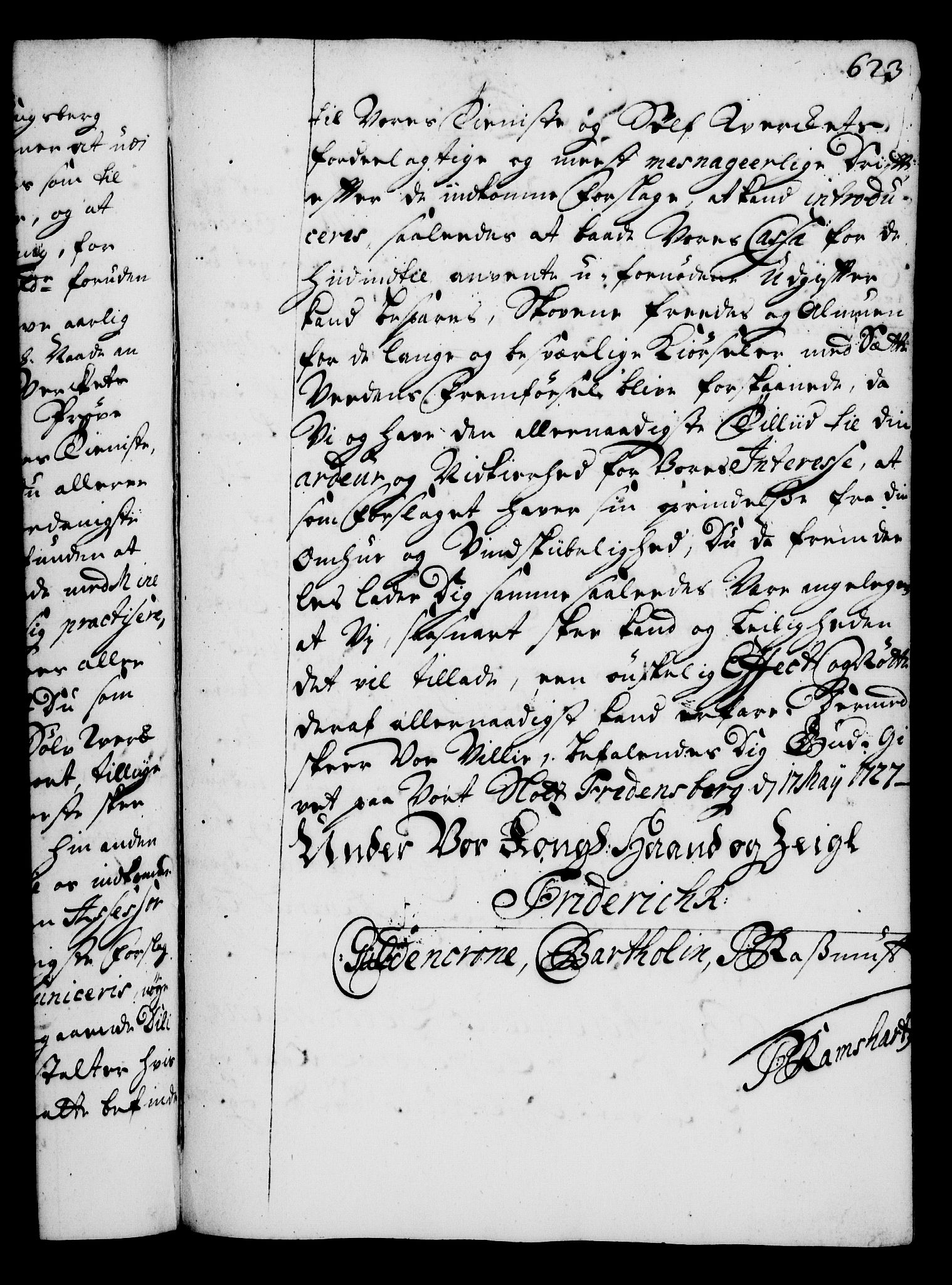 Rentekammeret, Kammerkanselliet, RA/EA-3111/G/Gg/Gga/L0002: Norsk ekspedisjonsprotokoll med register (merket RK 53.2), 1723-1727, p. 623