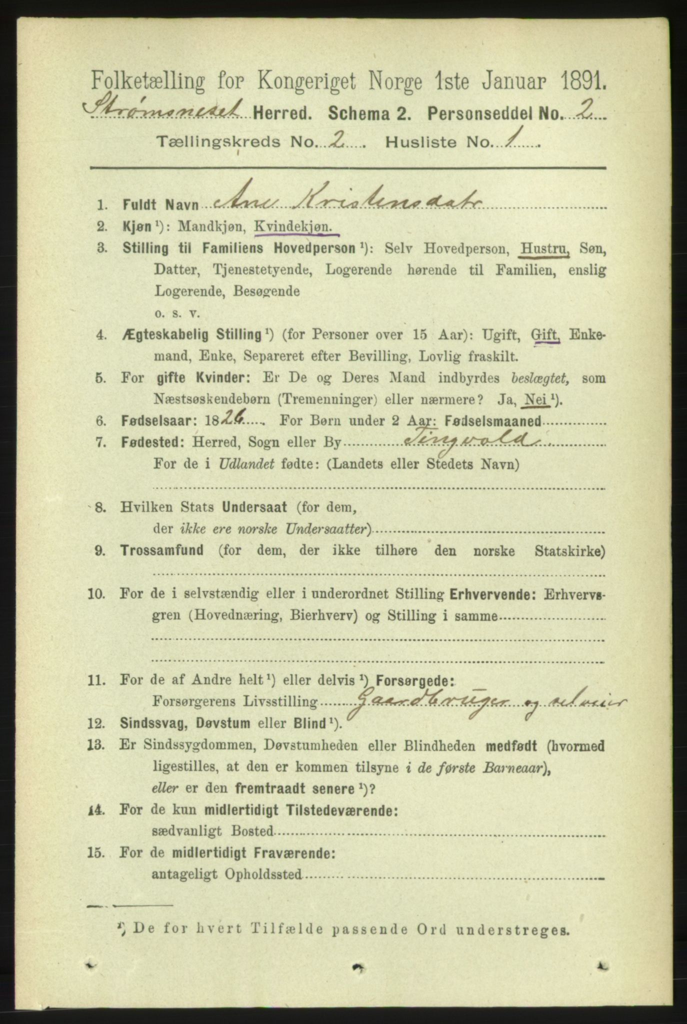 RA, 1891 census for 1559 Straumsnes, 1891, p. 213