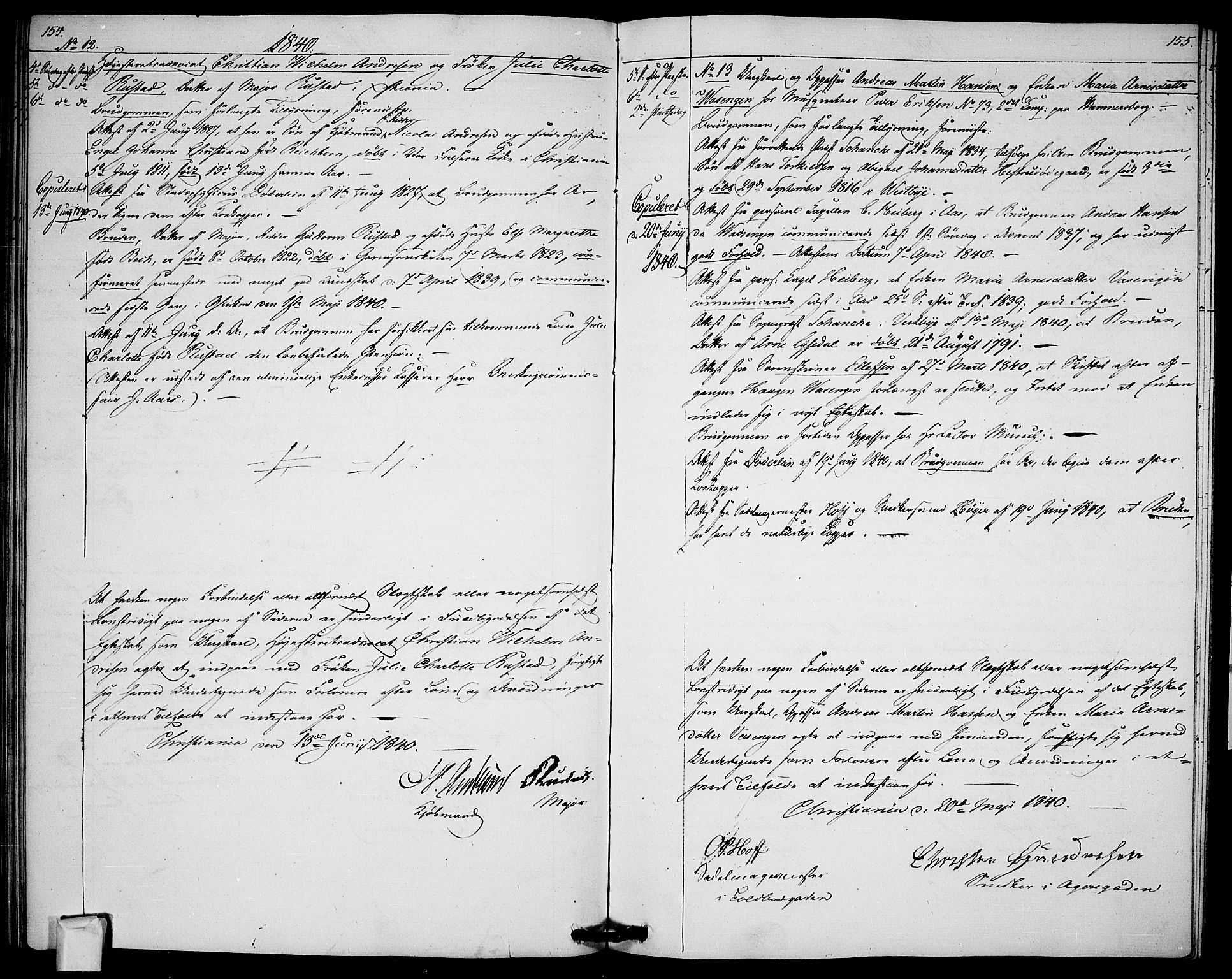 Garnisonsmenigheten Kirkebøker, SAO/A-10846/H/Ha/L0003: Banns register no. I 3, 1835-1840, p. 154-155