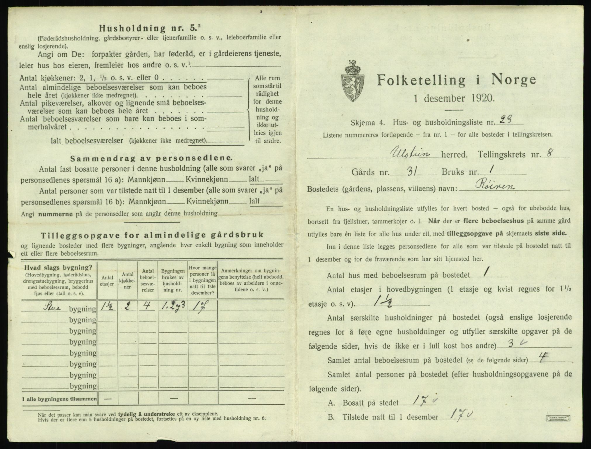 SAT, 1920 census for Ulstein, 1920, p. 604