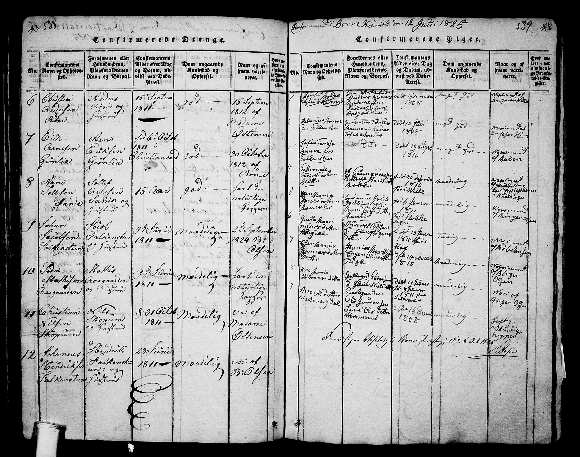 Borre kirkebøker, AV/SAKO-A-338/G/Ga/L0001: Parish register (copy) no. I 1, 1815-1851, p. 538-539