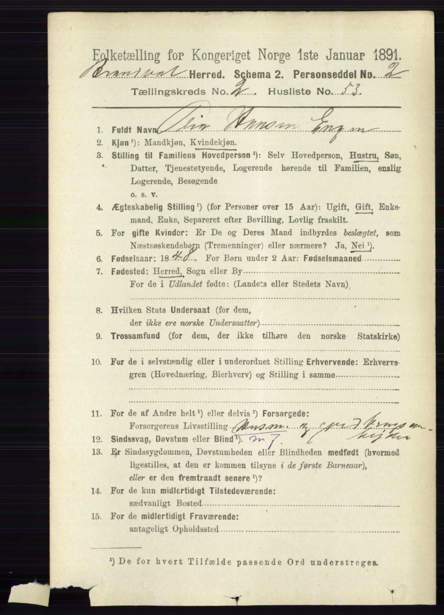 RA, 1891 census for 0422 Brandval, 1891, p. 1151