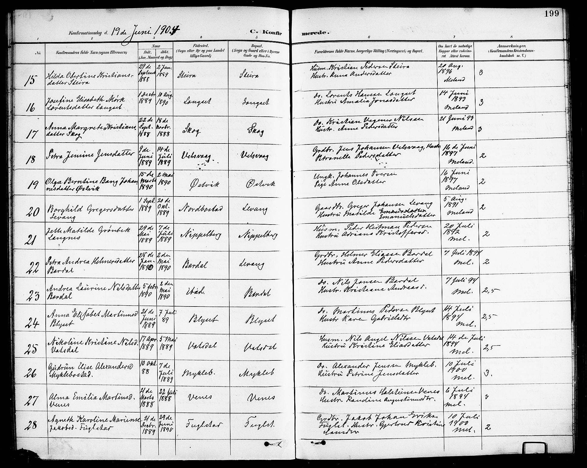 Ministerialprotokoller, klokkerbøker og fødselsregistre - Nordland, AV/SAT-A-1459/838/L0559: Parish register (copy) no. 838C06, 1893-1910, p. 199