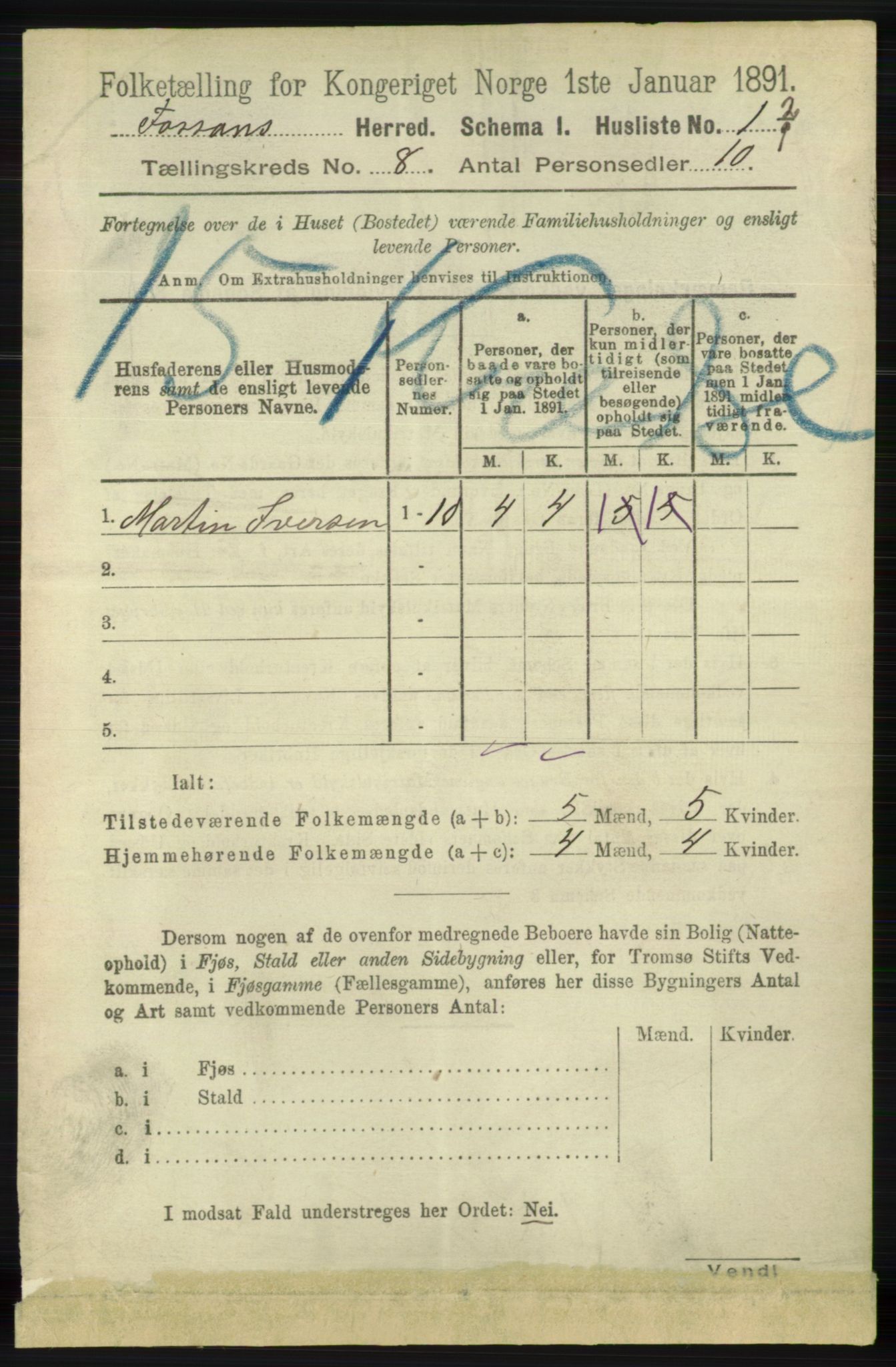 RA, 1891 census for 1129 Forsand, 1891, p. 1304