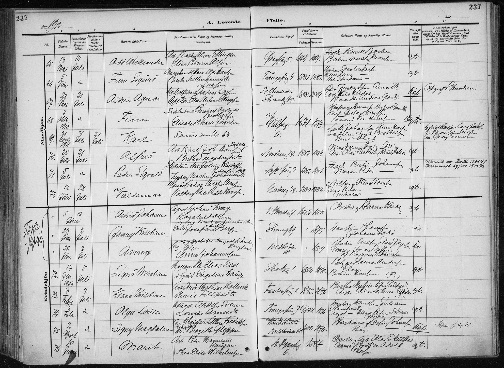 Nykirken Sokneprestembete, SAB/A-77101/H/Haa/L0019: Parish register (official) no. B 7, 1904-1916, p. 237