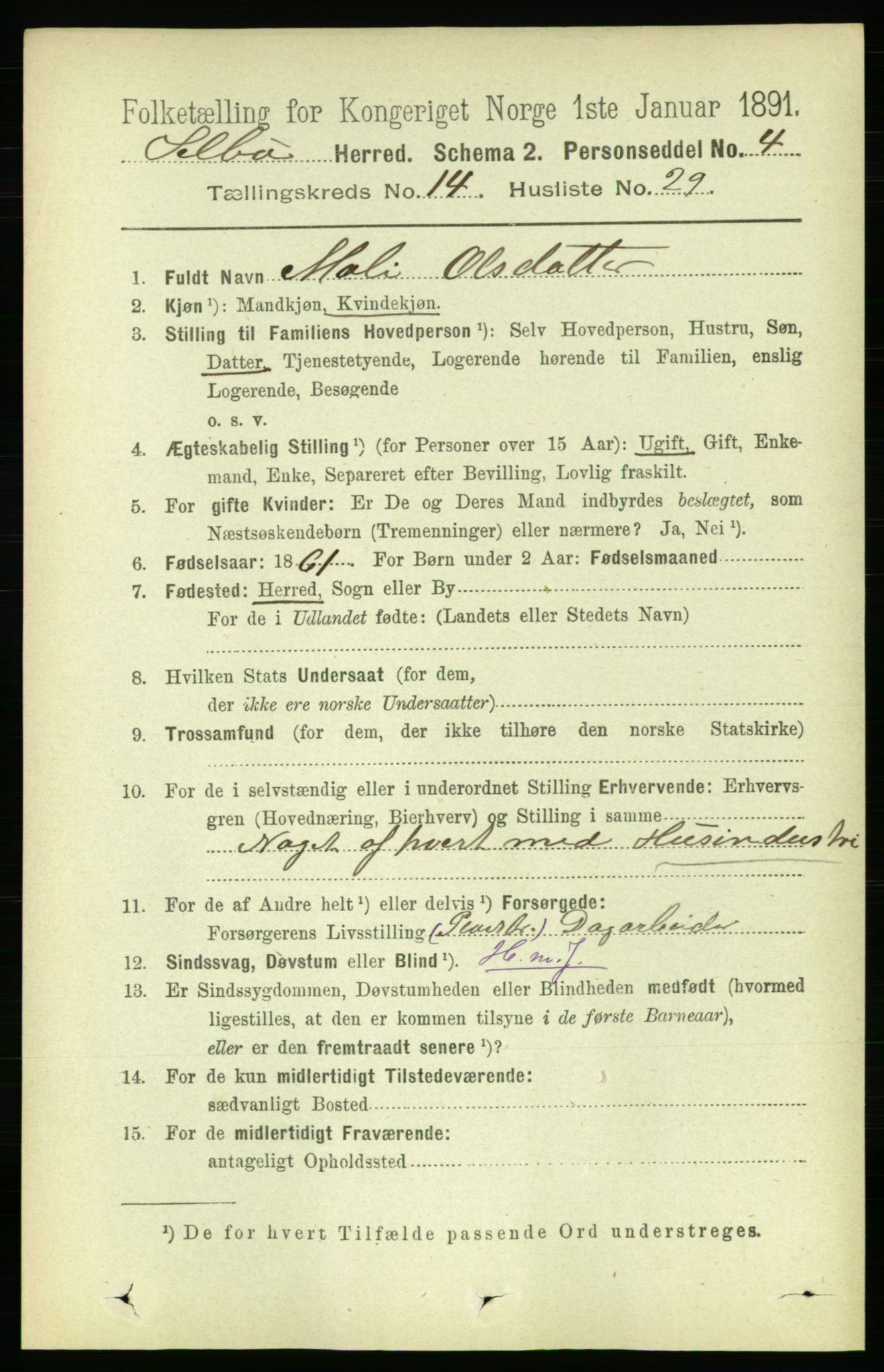 RA, 1891 census for 1664 Selbu, 1891, p. 5280