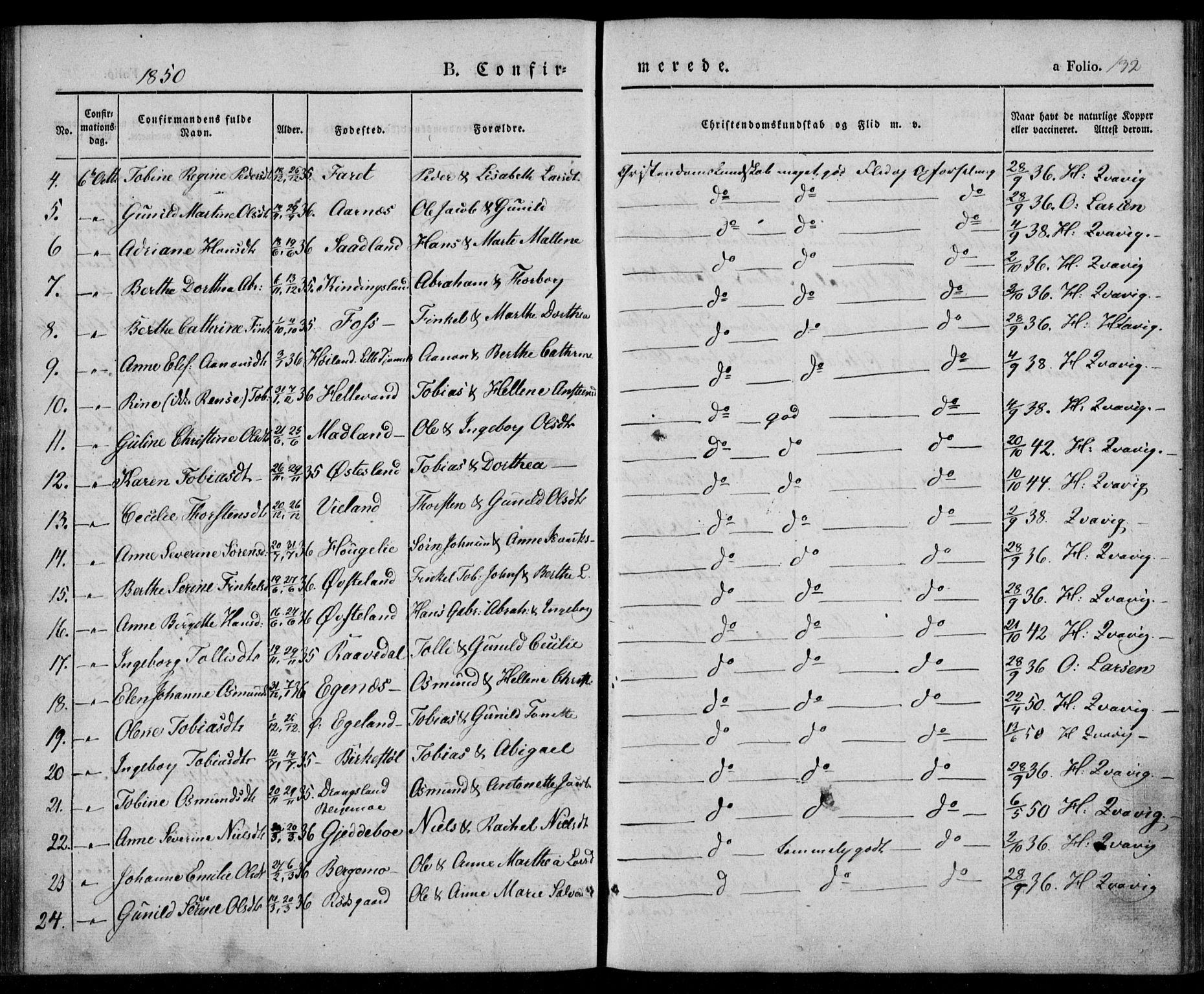 Lyngdal sokneprestkontor, AV/SAK-1111-0029/F/Fa/Fac/L0008: Parish register (official) no. A 8, 1837-1852, p. 132