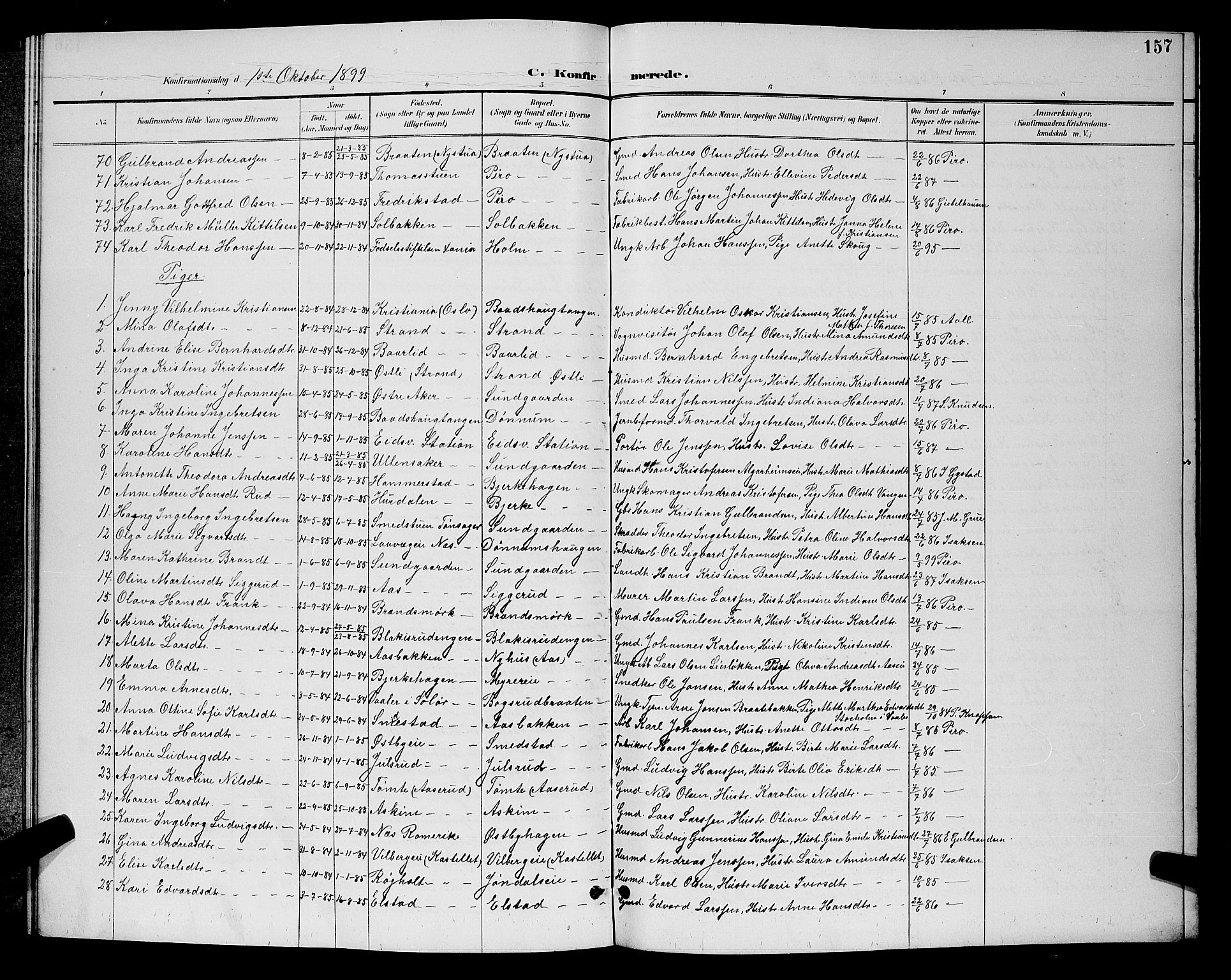 Eidsvoll prestekontor Kirkebøker, AV/SAO-A-10888/G/Ga/L0006: Parish register (copy) no. I 6, 1895-1901, p. 157