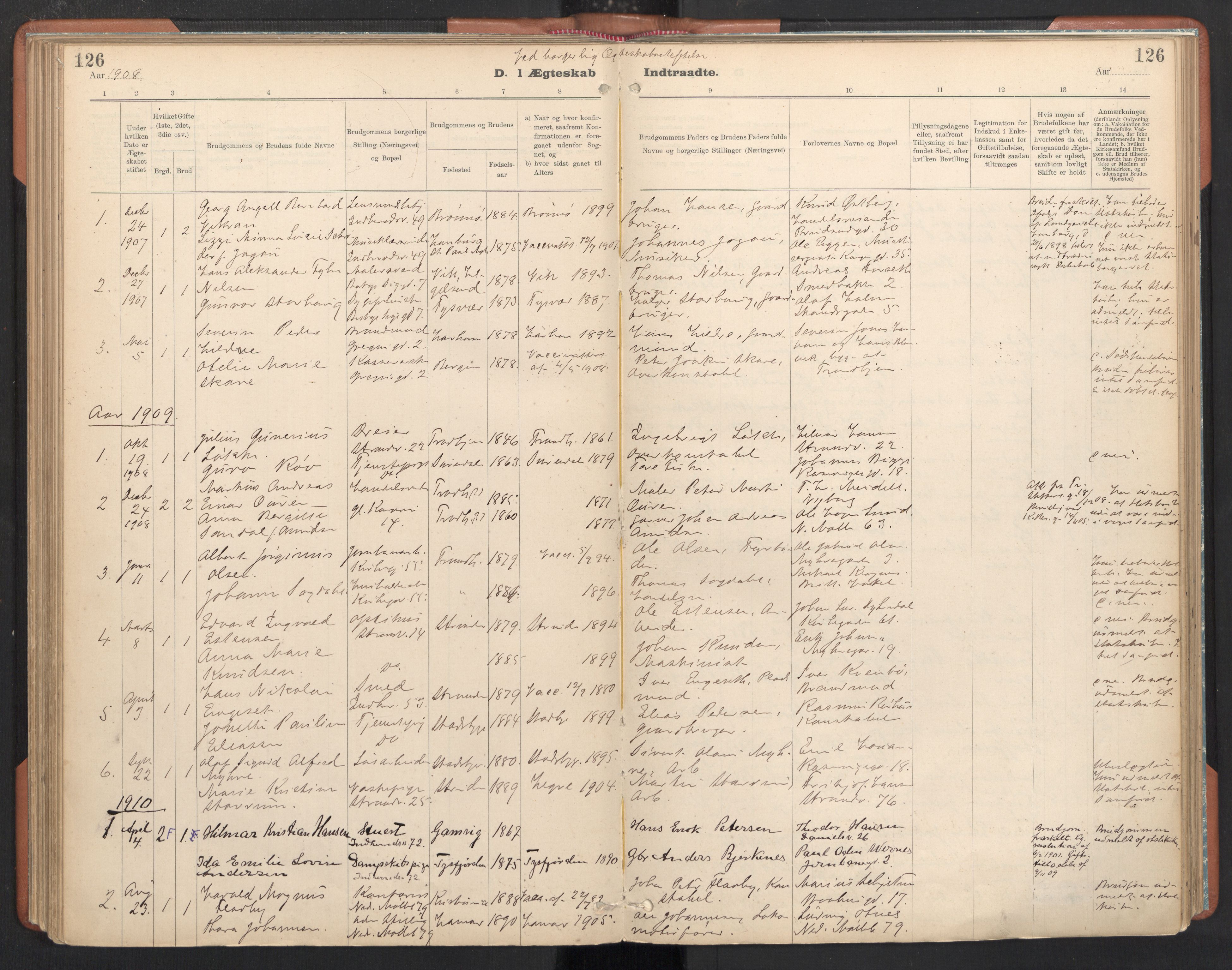 Ministerialprotokoller, klokkerbøker og fødselsregistre - Sør-Trøndelag, SAT/A-1456/605/L0244: Parish register (official) no. 605A06, 1908-1954, p. 126