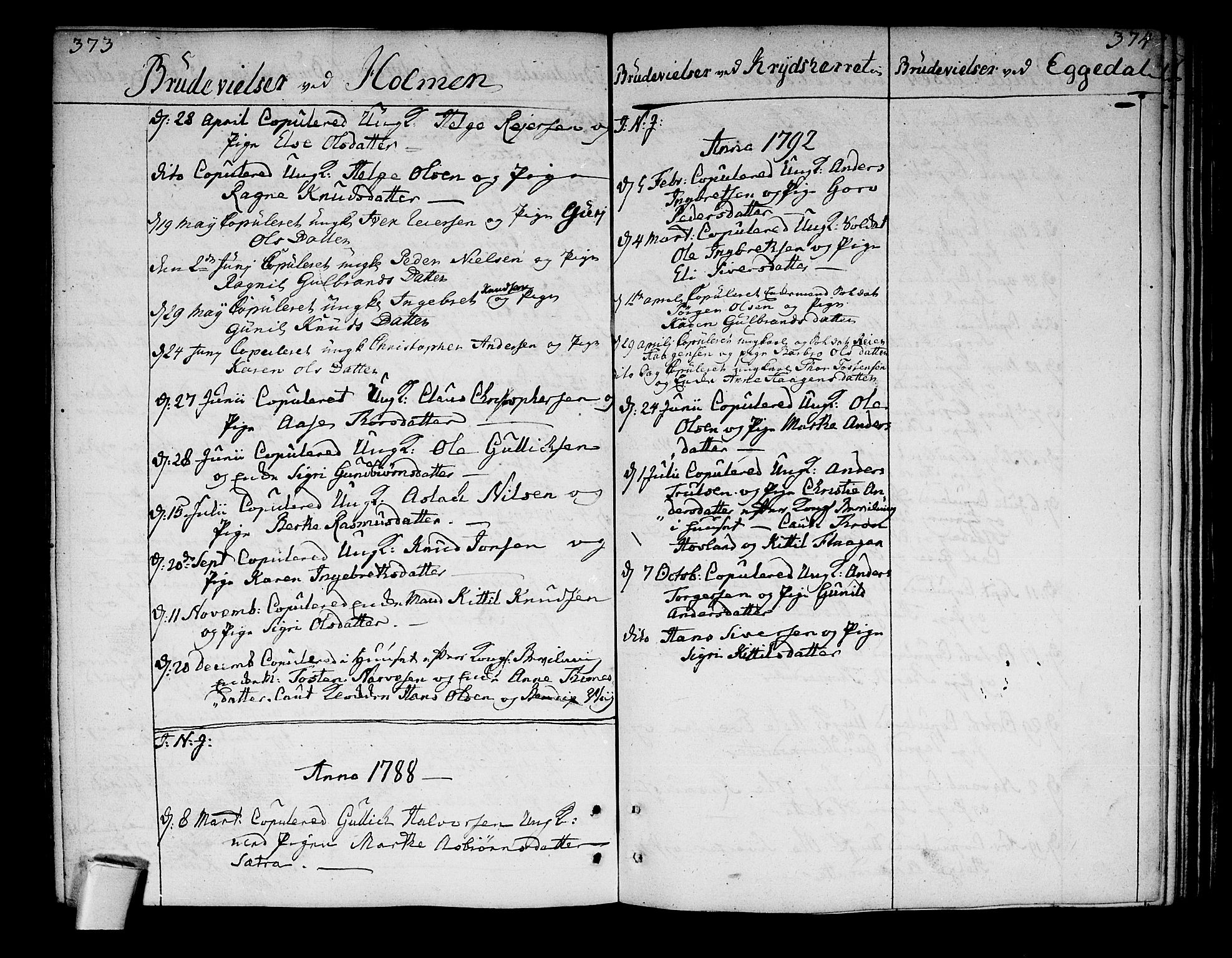 Sigdal kirkebøker, SAKO/A-245/F/Fa/L0002: Parish register (official) no. I 2, 1778-1792, p. 373-374