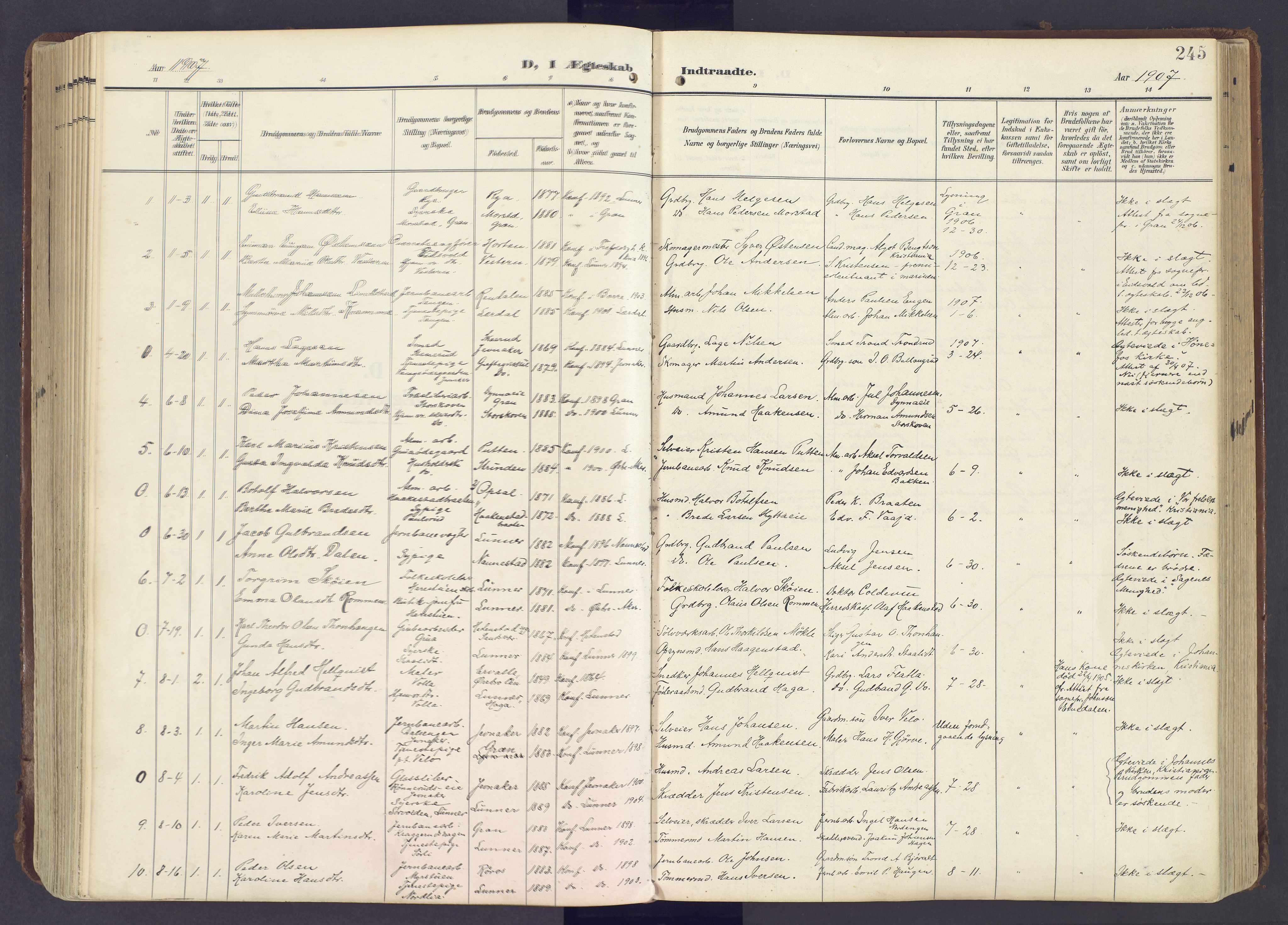 Lunner prestekontor, SAH/PREST-118/H/Ha/Haa/L0001: Parish register (official) no. 1, 1907-1922, p. 245