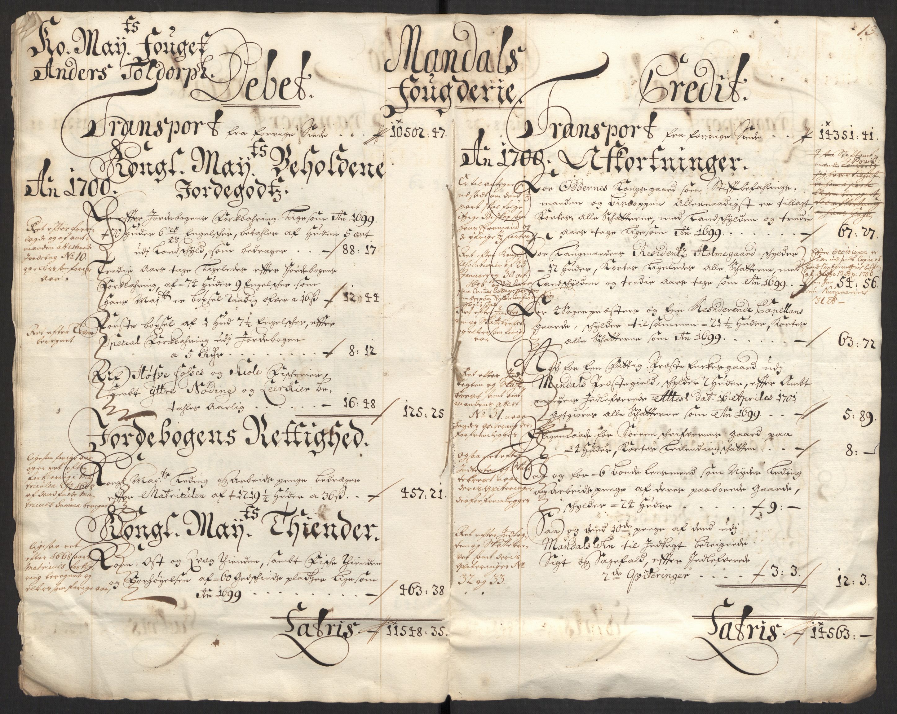 Rentekammeret inntil 1814, Reviderte regnskaper, Fogderegnskap, AV/RA-EA-4092/R43/L2548: Fogderegnskap Lista og Mandal, 1700, p. 9